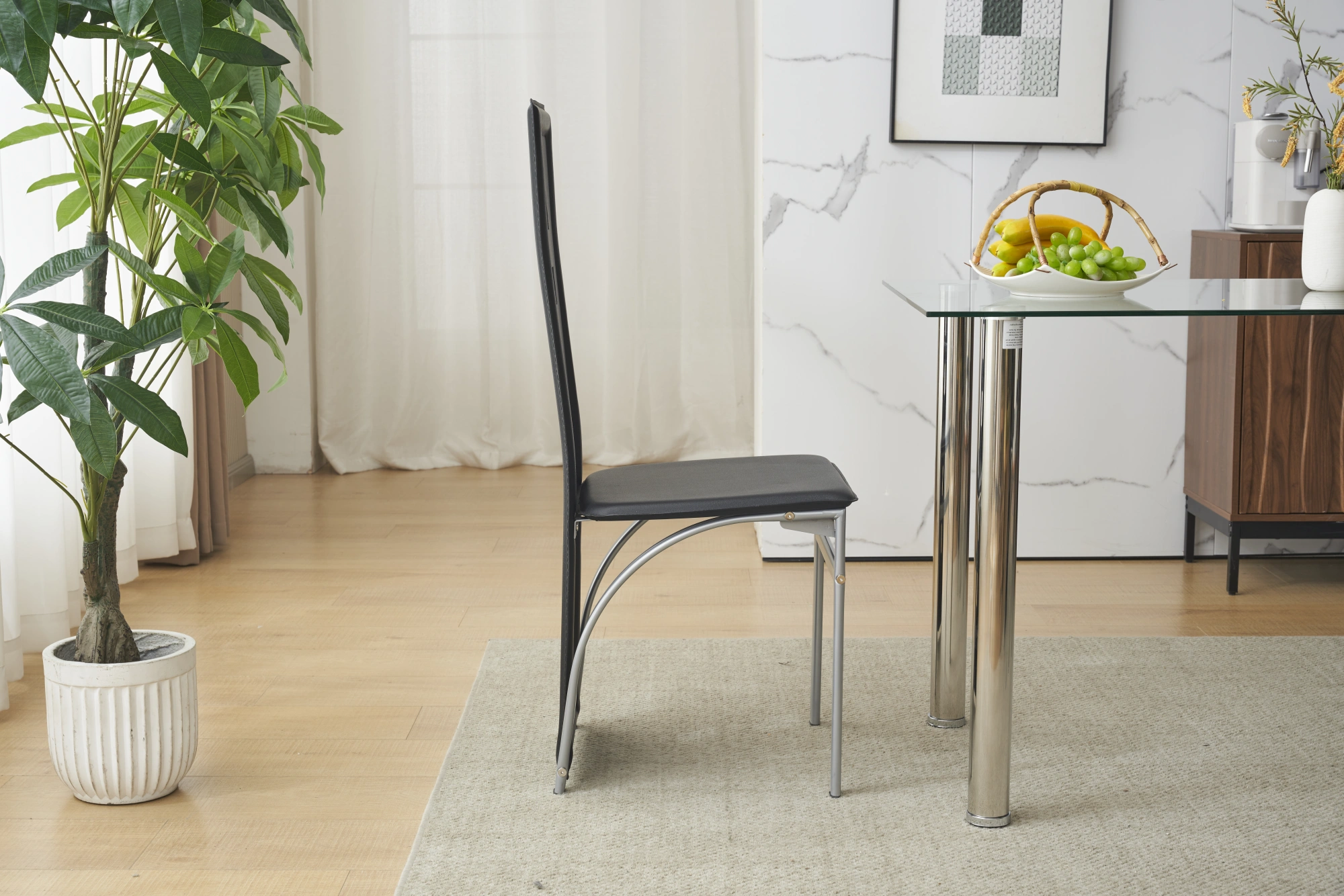 4pcs long backrest square hollow decoration PU leather dining chair round tube black cushion electroplating chair leg N201(Replace encoding13029118) view 14