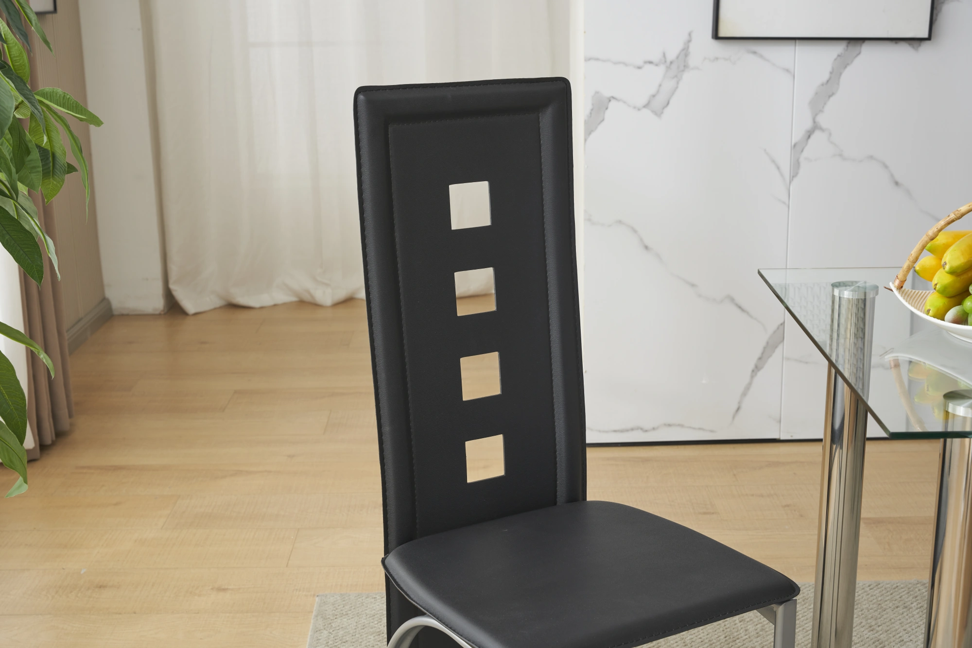 4pcs long backrest square hollow decoration PU leather dining chair round tube black cushion electroplating chair leg N201(Replace encoding13029118) view 20