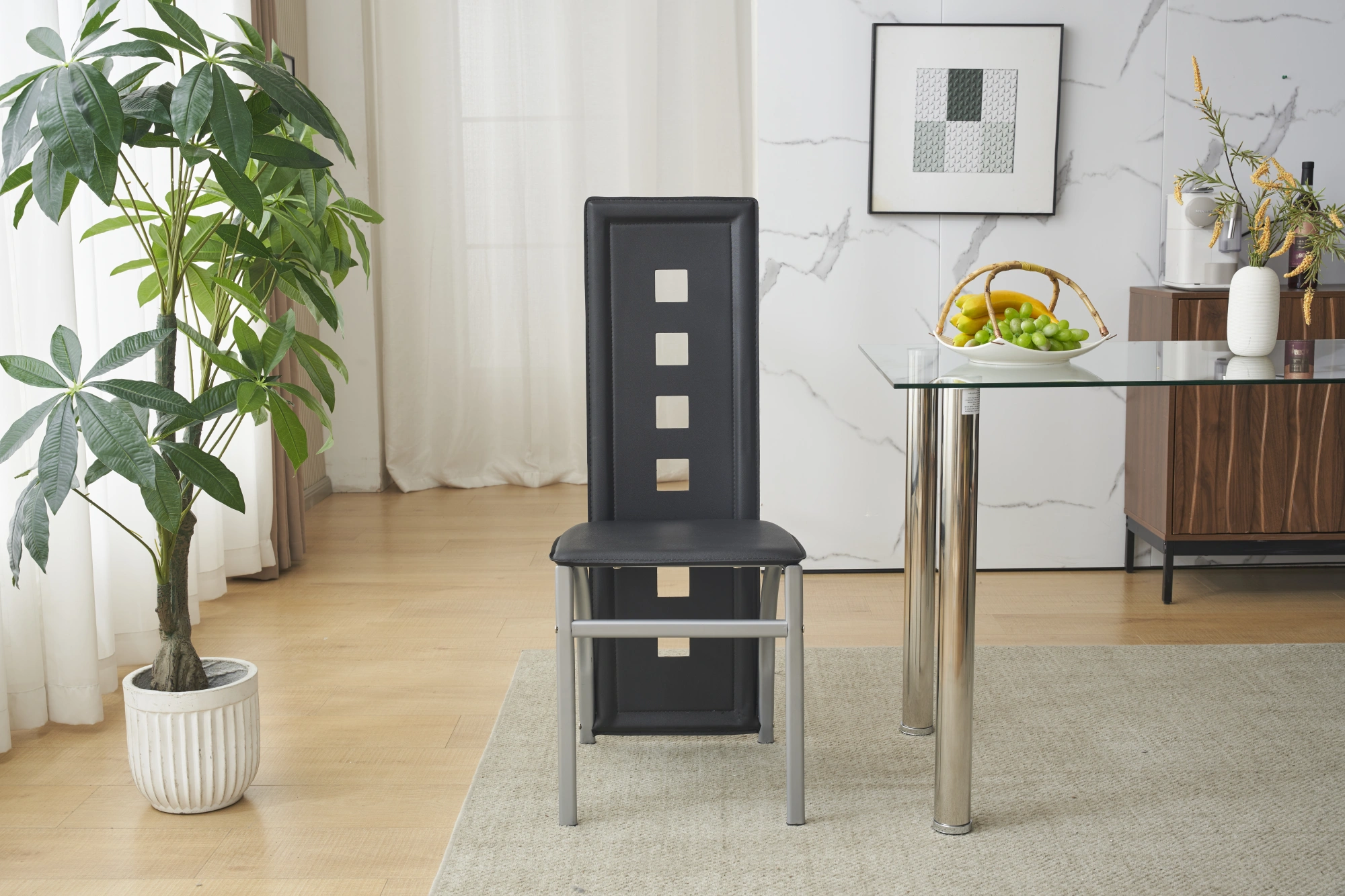 4pcs long backrest square hollow decoration PU leather dining chair round tube black cushion electroplating chair leg N201(Replace encoding13029118) view 21