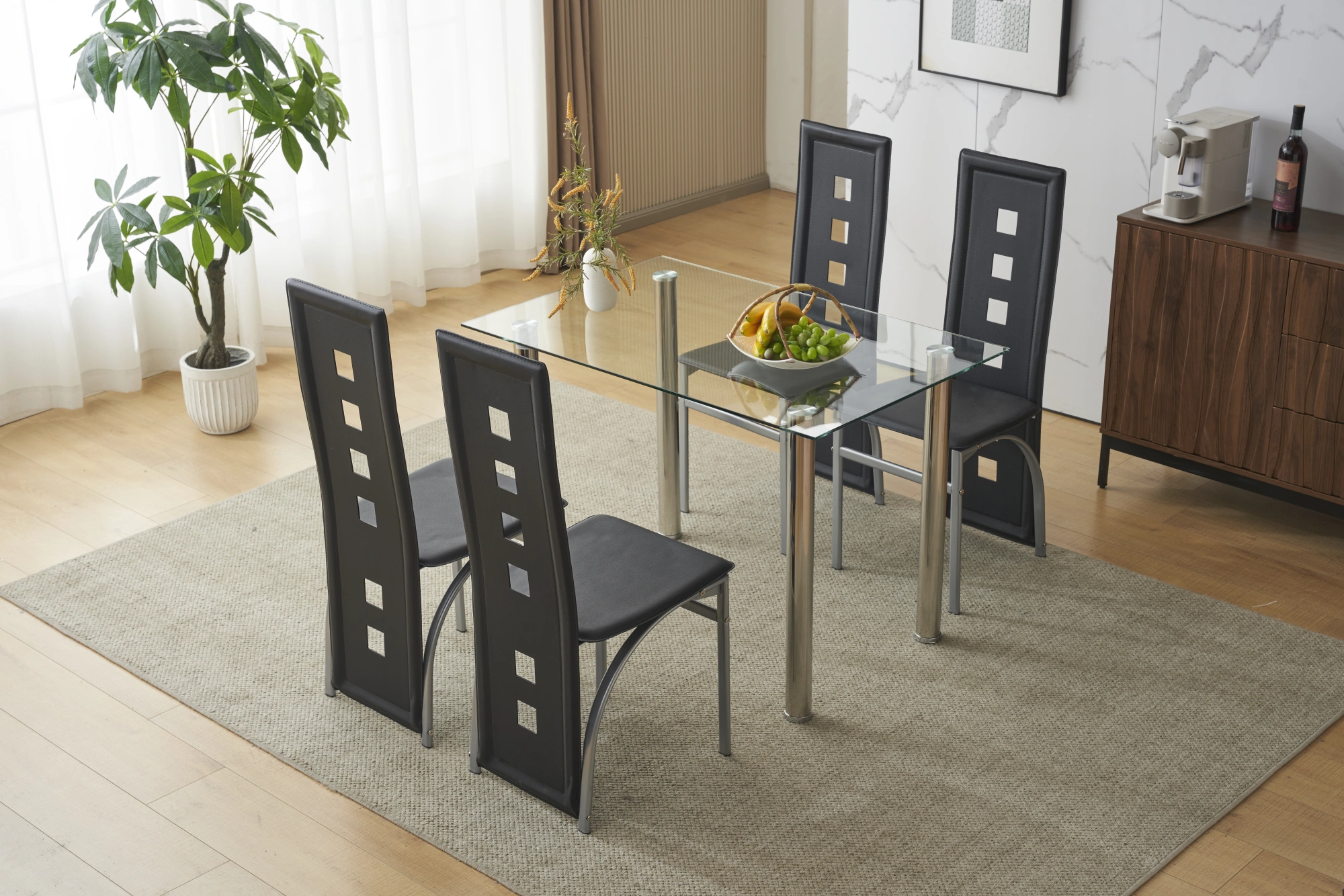 4pcs long backrest square hollow decoration PU leather dining chair round tube black cushion electroplating chair leg N201(Replace encoding13029118) view 22