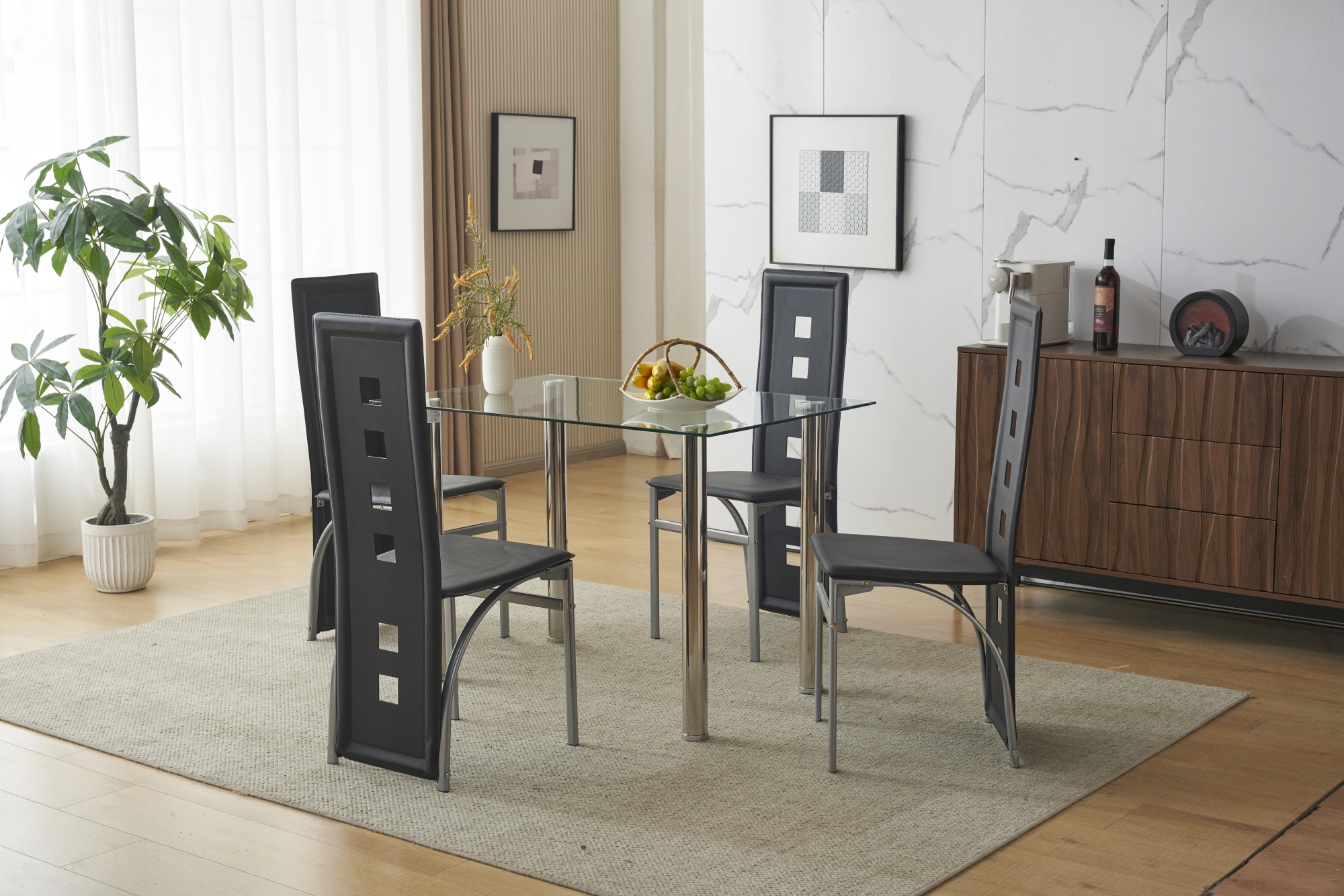4pcs long backrest square hollow decoration PU leather dining chair round tube black cushion electroplating chair leg N201(Replace encoding13029118) view 23