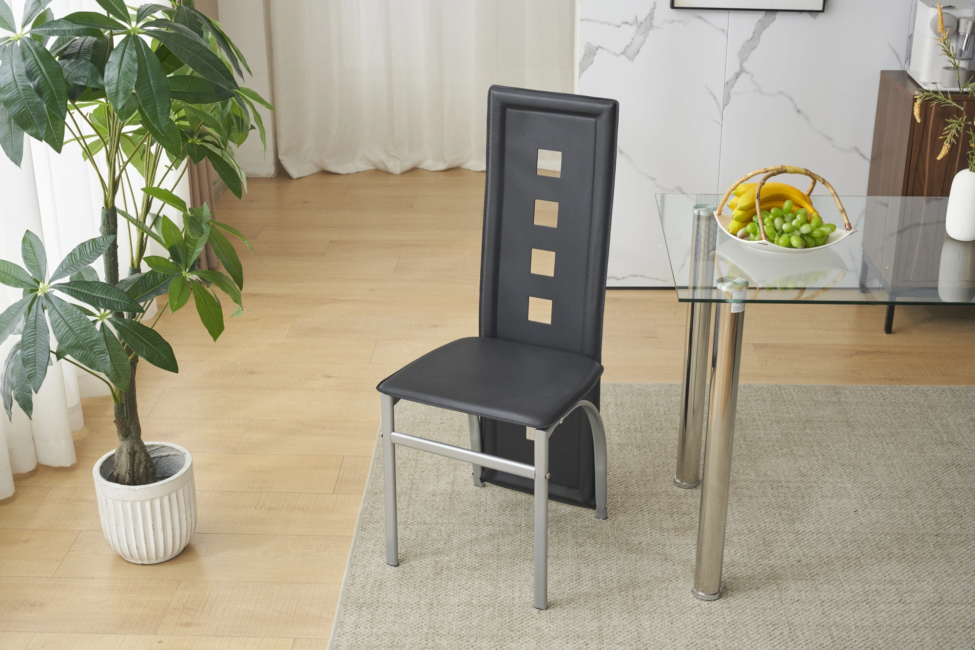 4pcs long backrest square hollow decoration PU leather dining chair round tube black cushion electroplating chair leg N201(Replace encoding13029118) view 24