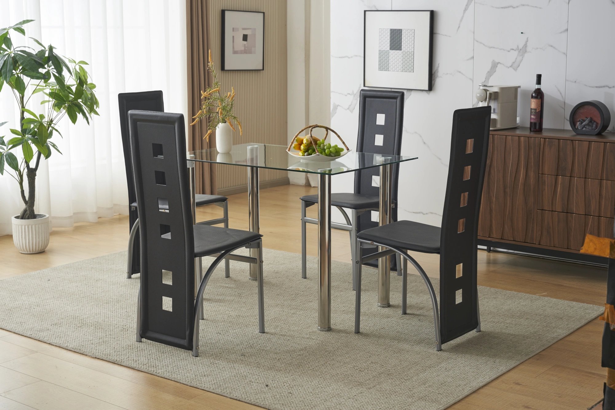 4pcs long backrest square hollow decoration PU leather dining chair round tube black cushion electroplating chair leg N201(Replace encoding13029118) view 25
