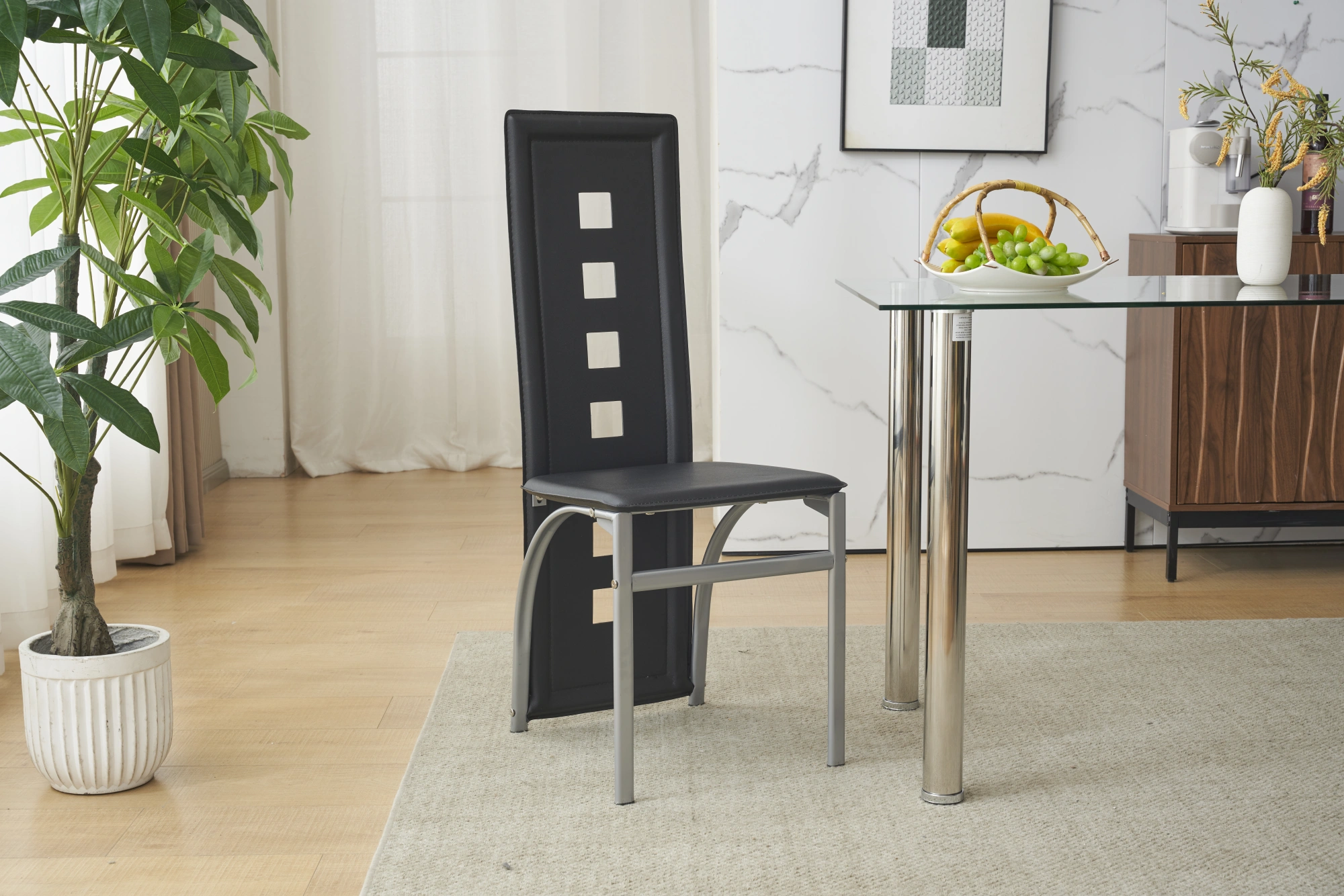 4pcs long backrest square hollow decoration PU leather dining chair round tube black cushion electroplating chair leg N201(Replace encoding13029118) view 26