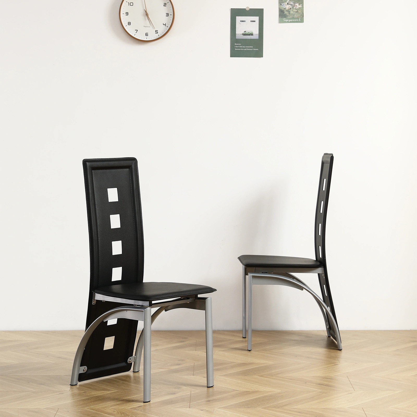 4pcs long backrest square hollow decoration PU leather dining chair round tube black cushion electroplating chair leg N201(Replace encoding13029118) view 36