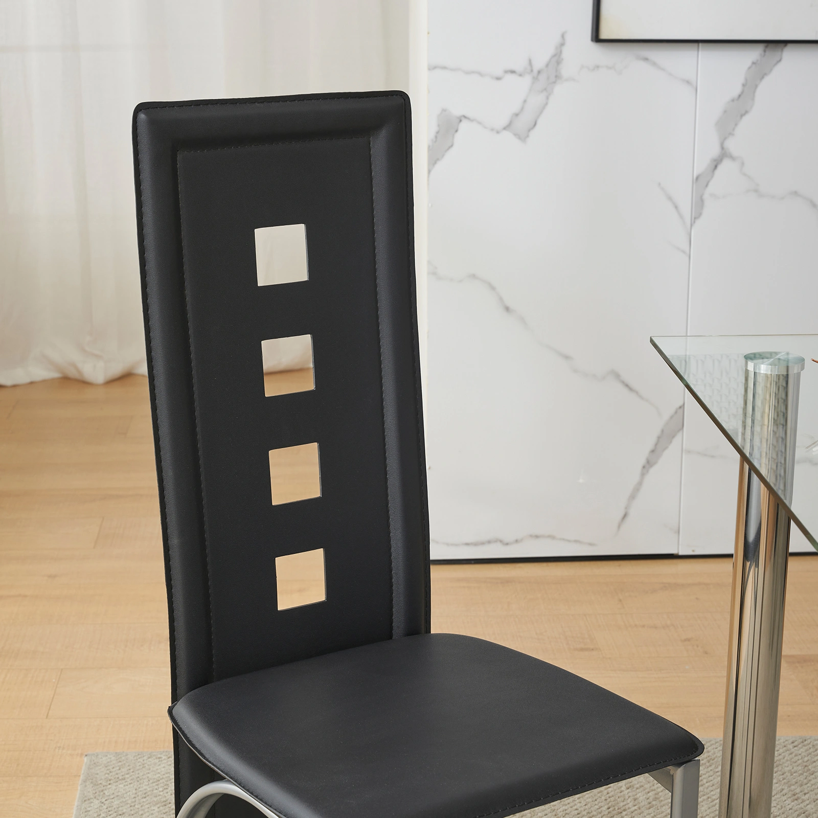 4pcs long backrest square hollow decoration PU leather dining chair round tube black cushion electroplating chair leg N201(Replace encoding13029118) view 37