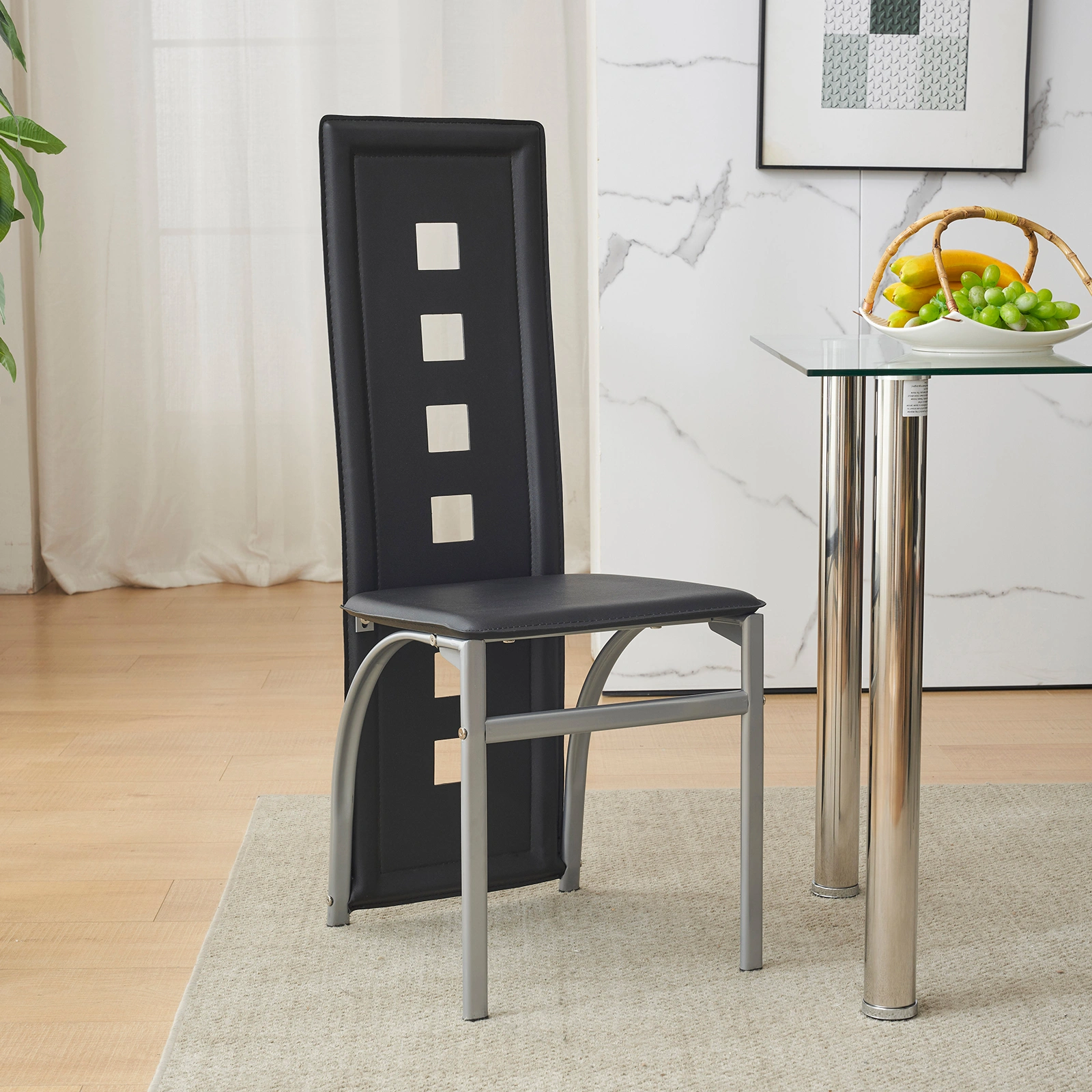 4pcs long backrest square hollow decoration PU leather dining chair round tube black cushion electroplating chair leg N201(Replace encoding13029118) view 42
