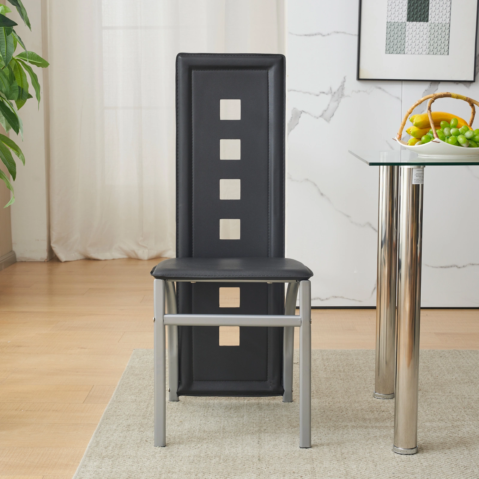 4pcs long backrest square hollow decoration PU leather dining chair round tube black cushion electroplating chair leg N201(Replace encoding13029118) view 43