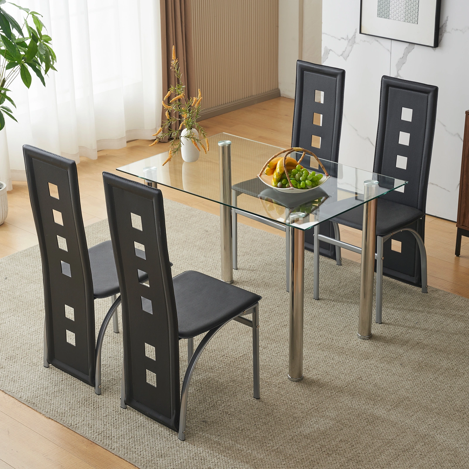 4pcs long backrest square hollow decoration PU leather dining chair round tube black cushion electroplating chair leg N201(Replace encoding13029118) view 45