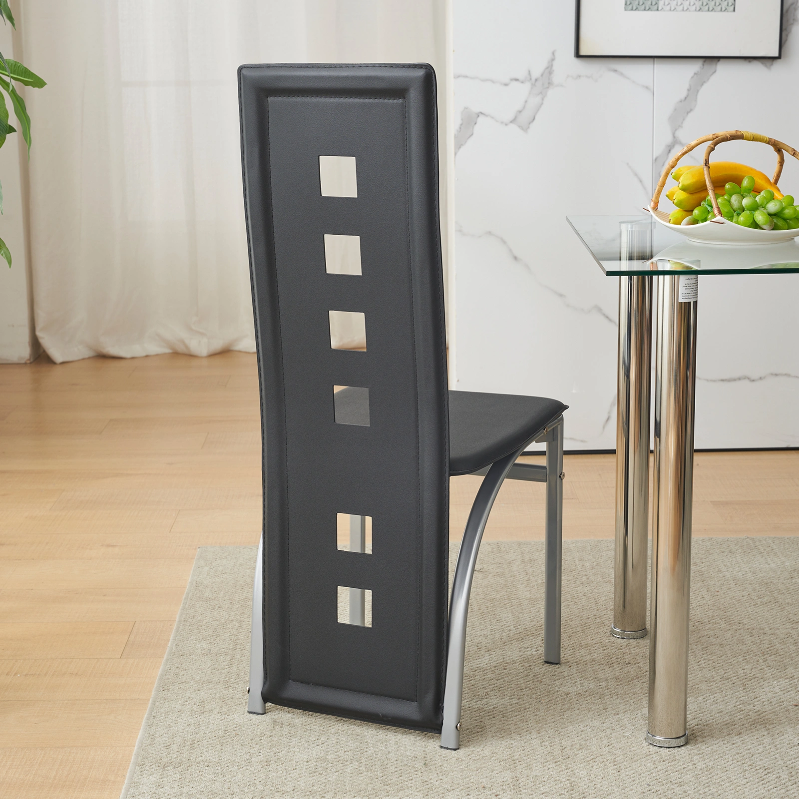 4pcs long backrest square hollow decoration PU leather dining chair round tube black cushion electroplating chair leg N201(Replace encoding13029118) view 46