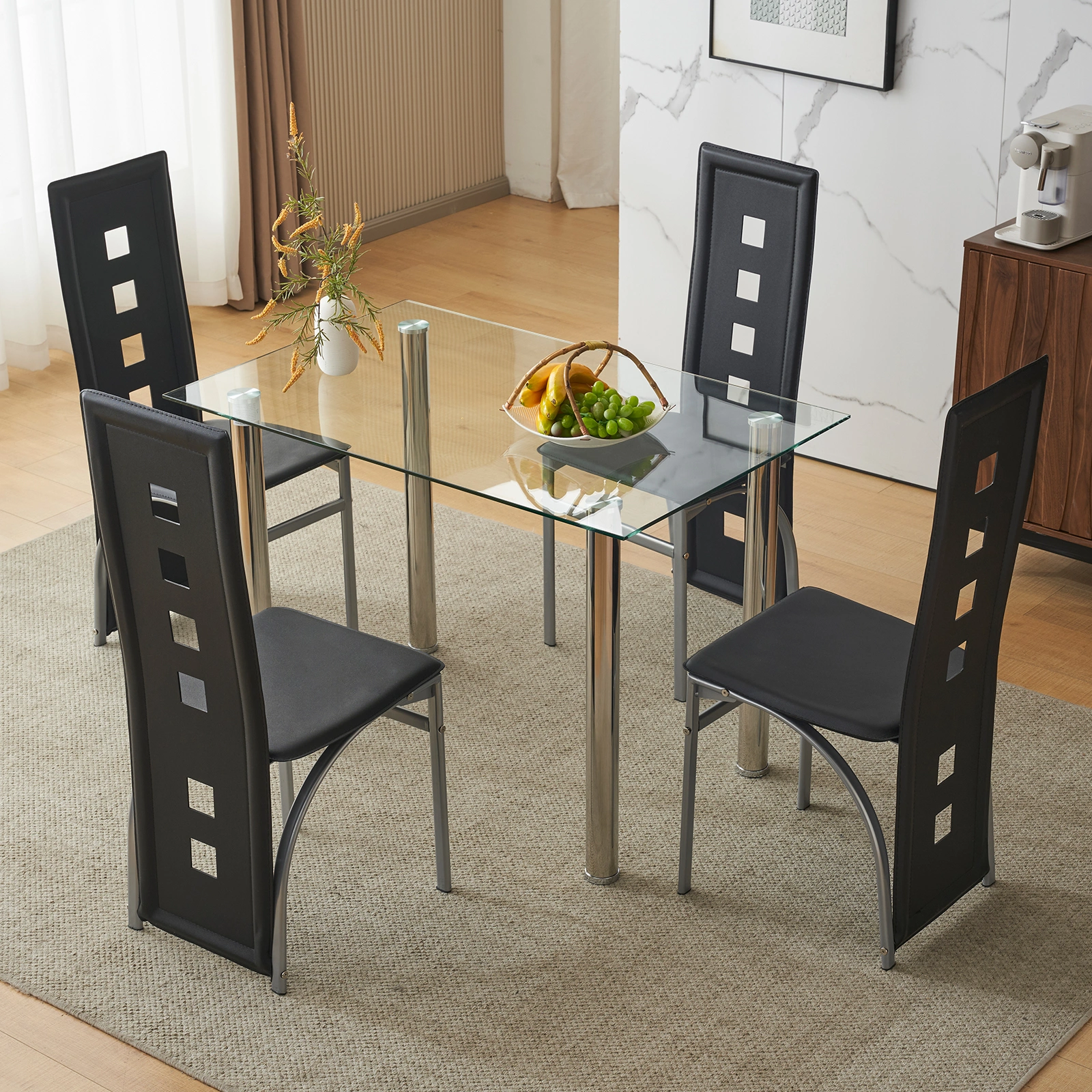 4pcs long backrest square hollow decoration PU leather dining chair round tube black cushion electroplating chair leg N201(Replace encoding13029118) view 47