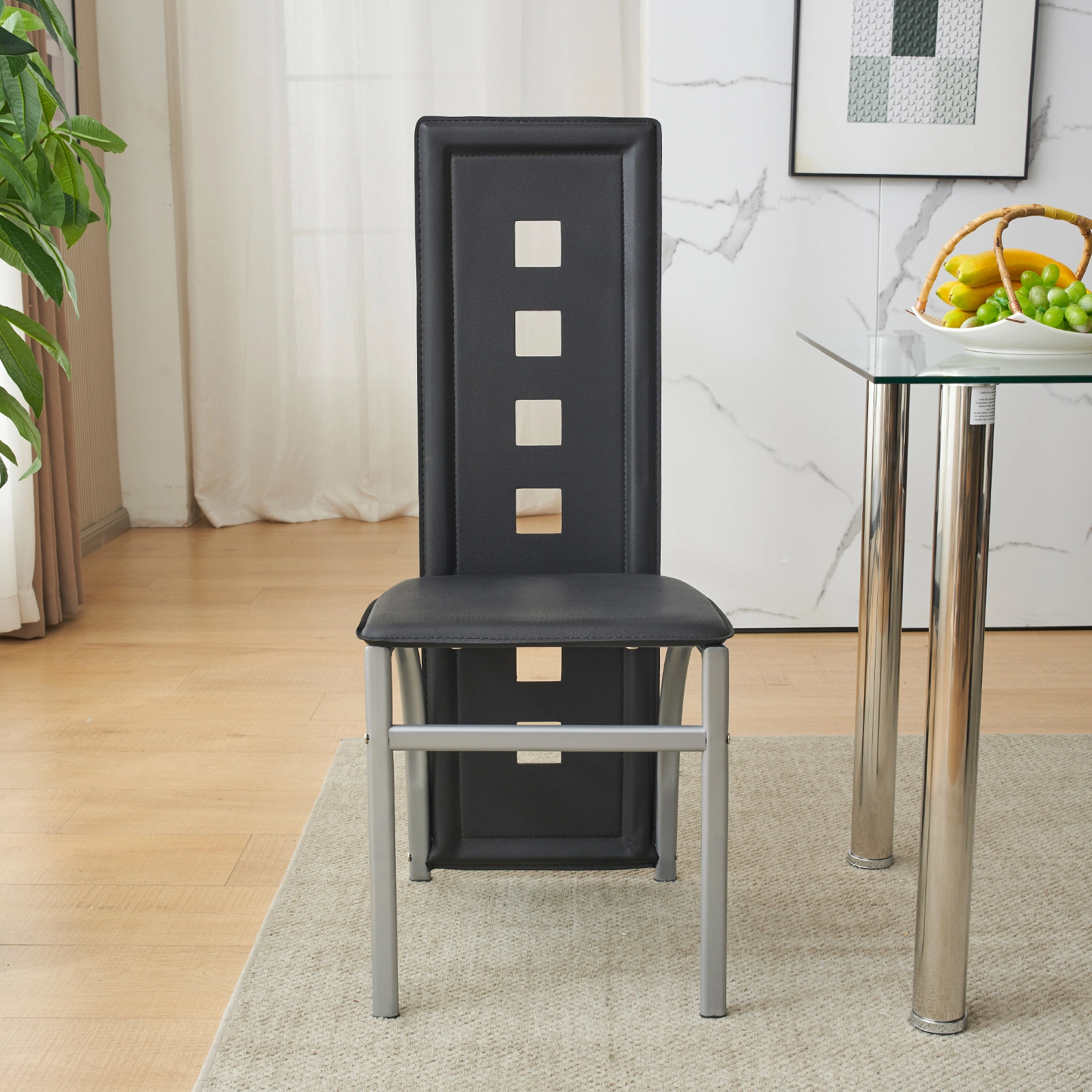 4pcs long backrest square hollow decoration PU leather dining chair round tube black cushion electroplating chair leg N201(Replace encoding13029118) view 48