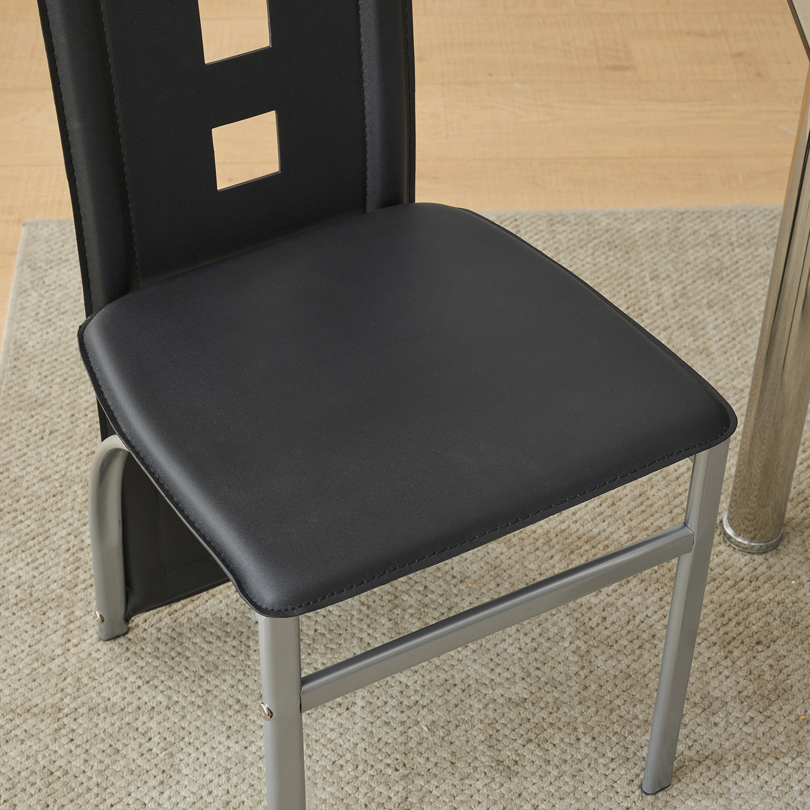 4pcs long backrest square hollow decoration PU leather dining chair round tube black cushion electroplating chair leg N201(Replace encoding13029118) view 49