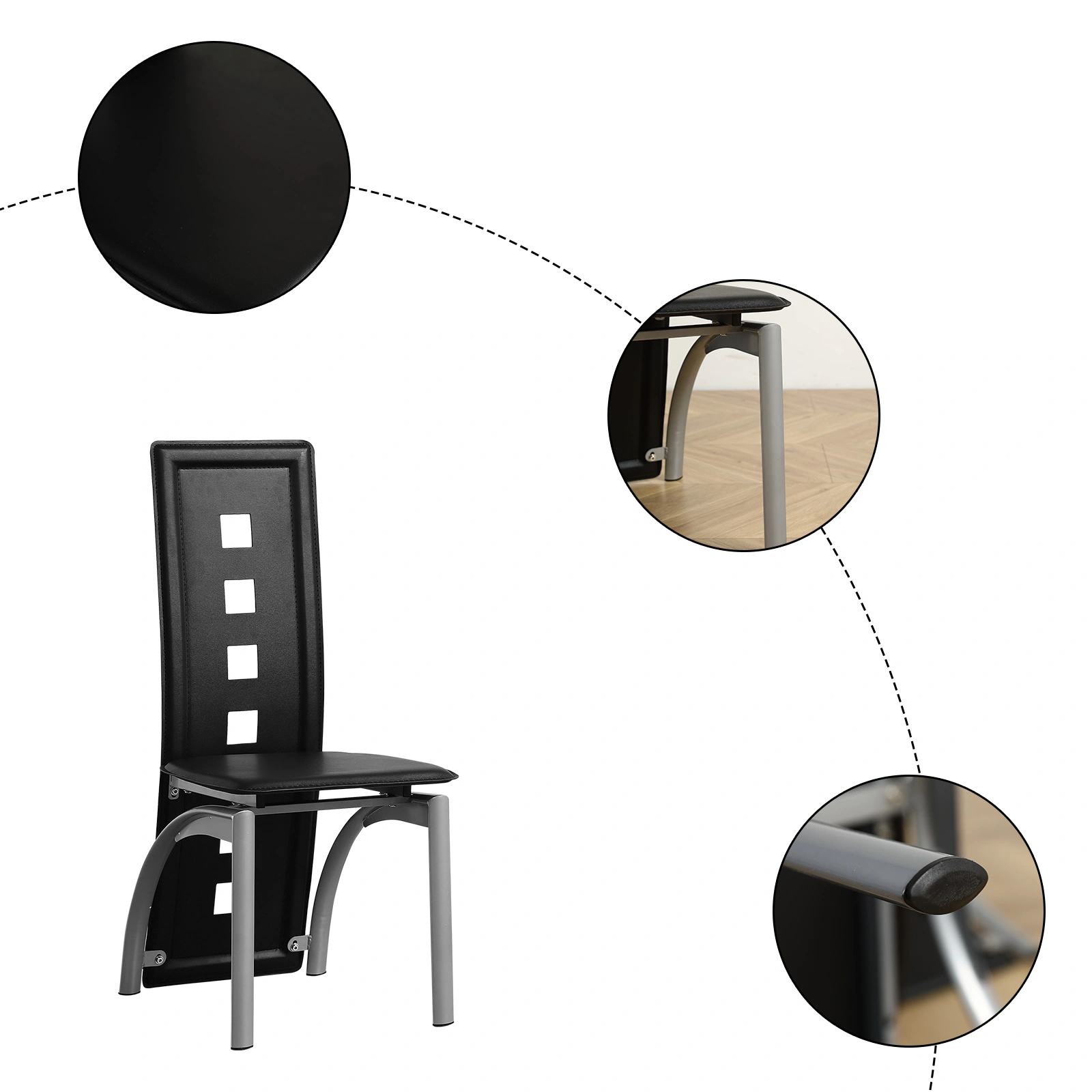 4pcs long backrest square hollow decoration PU leather dining chair round tube black cushion electroplating chair leg N201(Replace encoding13029118) view 5