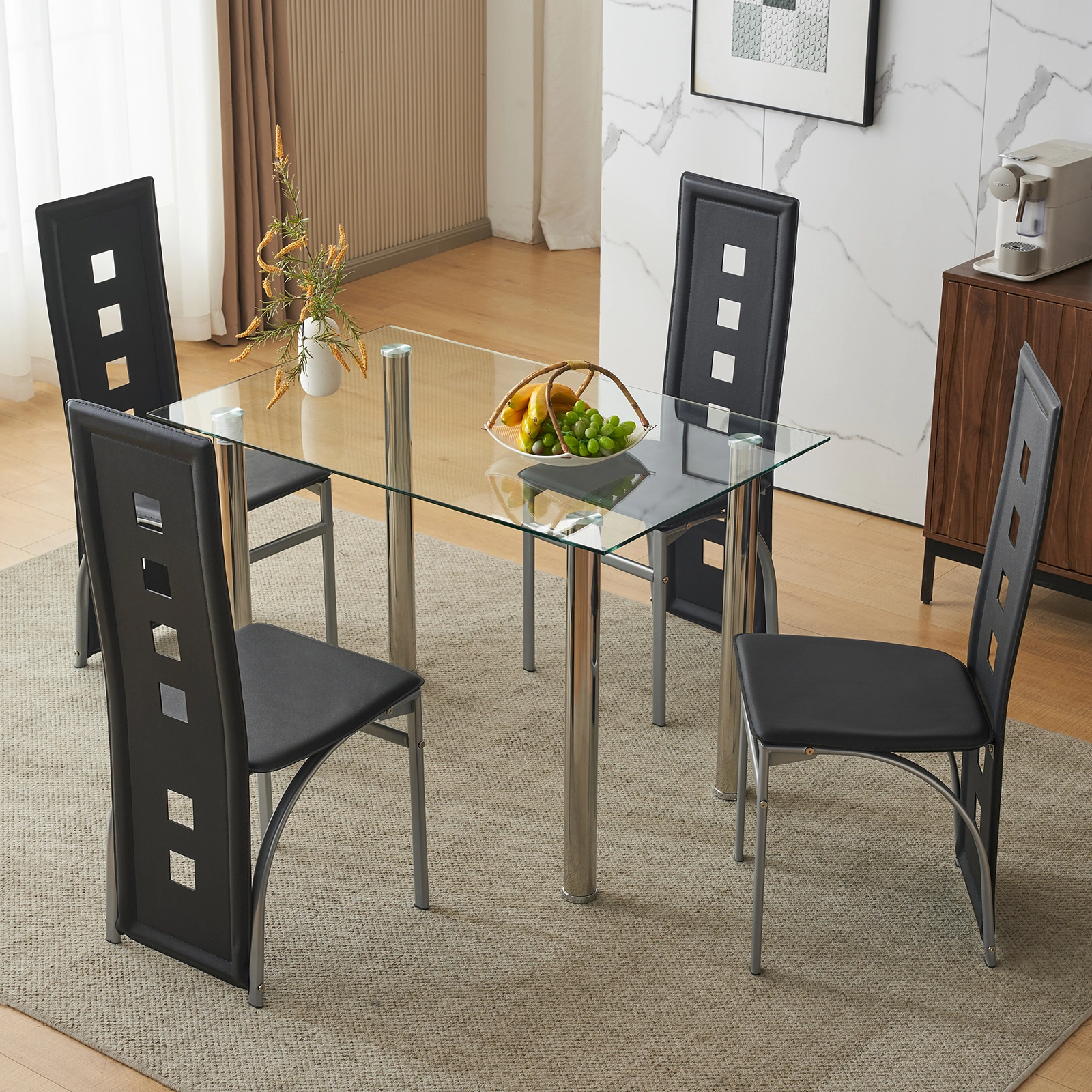 4pcs long backrest square hollow decoration PU leather dining chair round tube black cushion electroplating chair leg N201(Replace encoding13029118) view 50