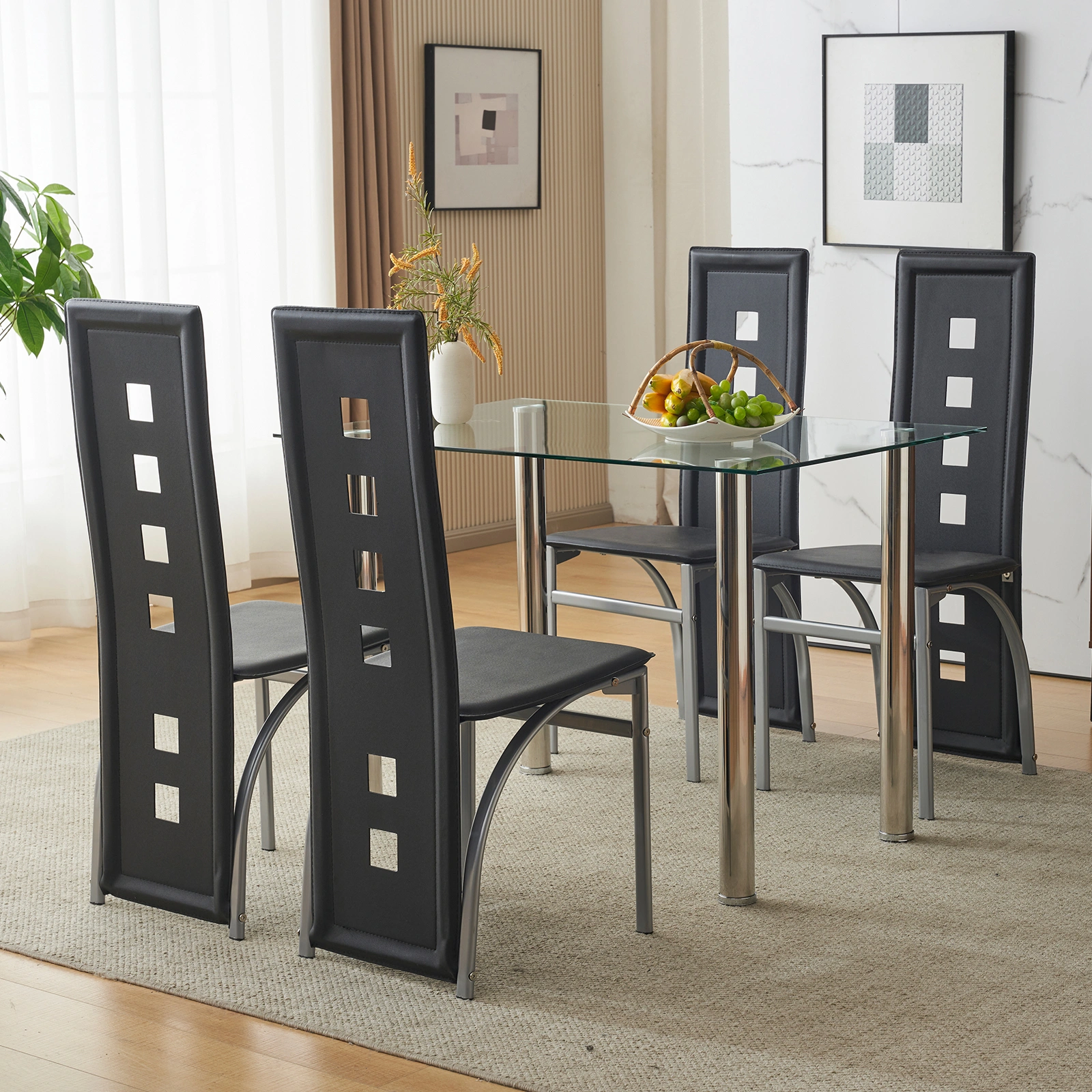 4pcs long backrest square hollow decoration PU leather dining chair round tube black cushion electroplating chair leg N201(Replace encoding13029118) view 51