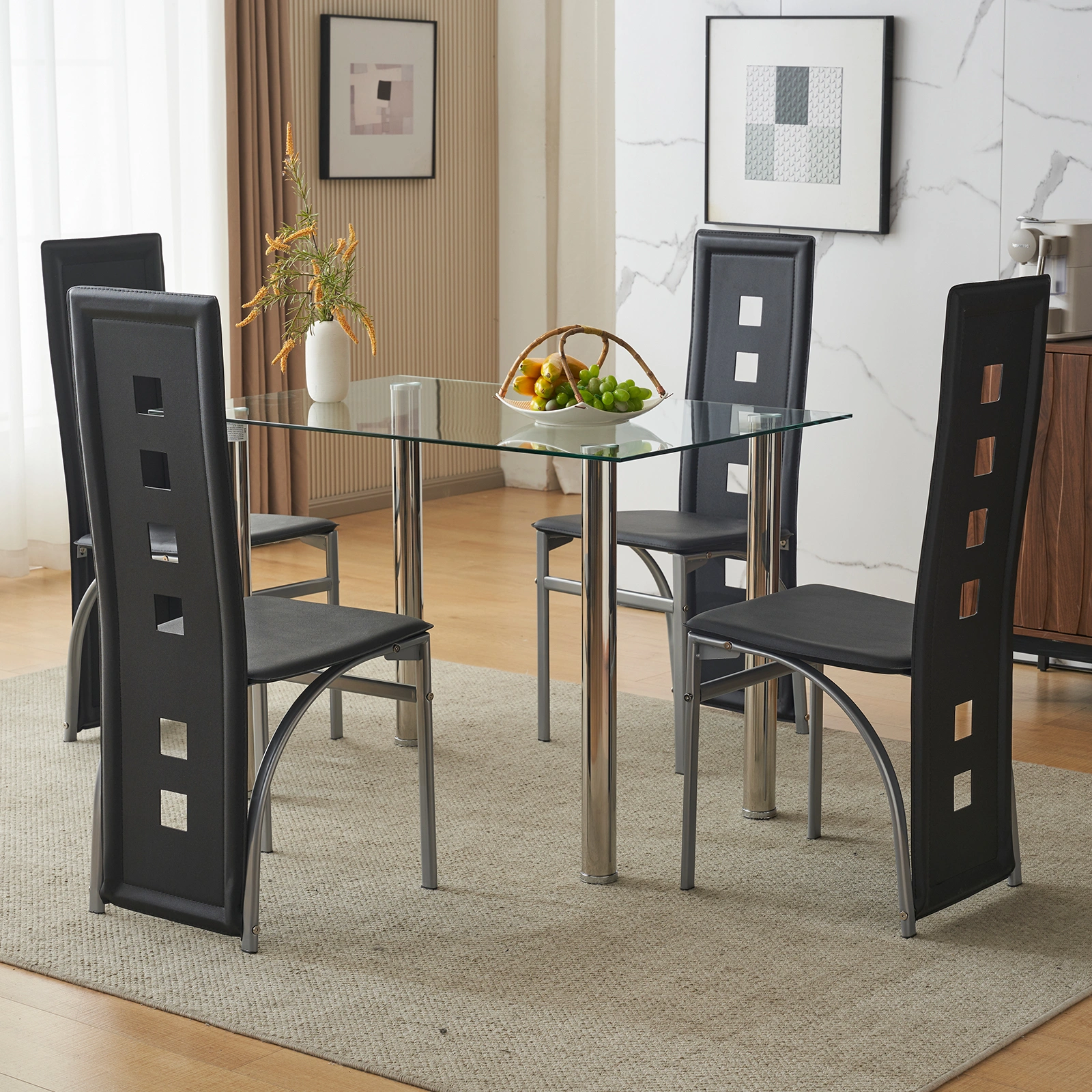 4pcs long backrest square hollow decoration PU leather dining chair round tube black cushion electroplating chair leg N201(Replace encoding13029118) view 52