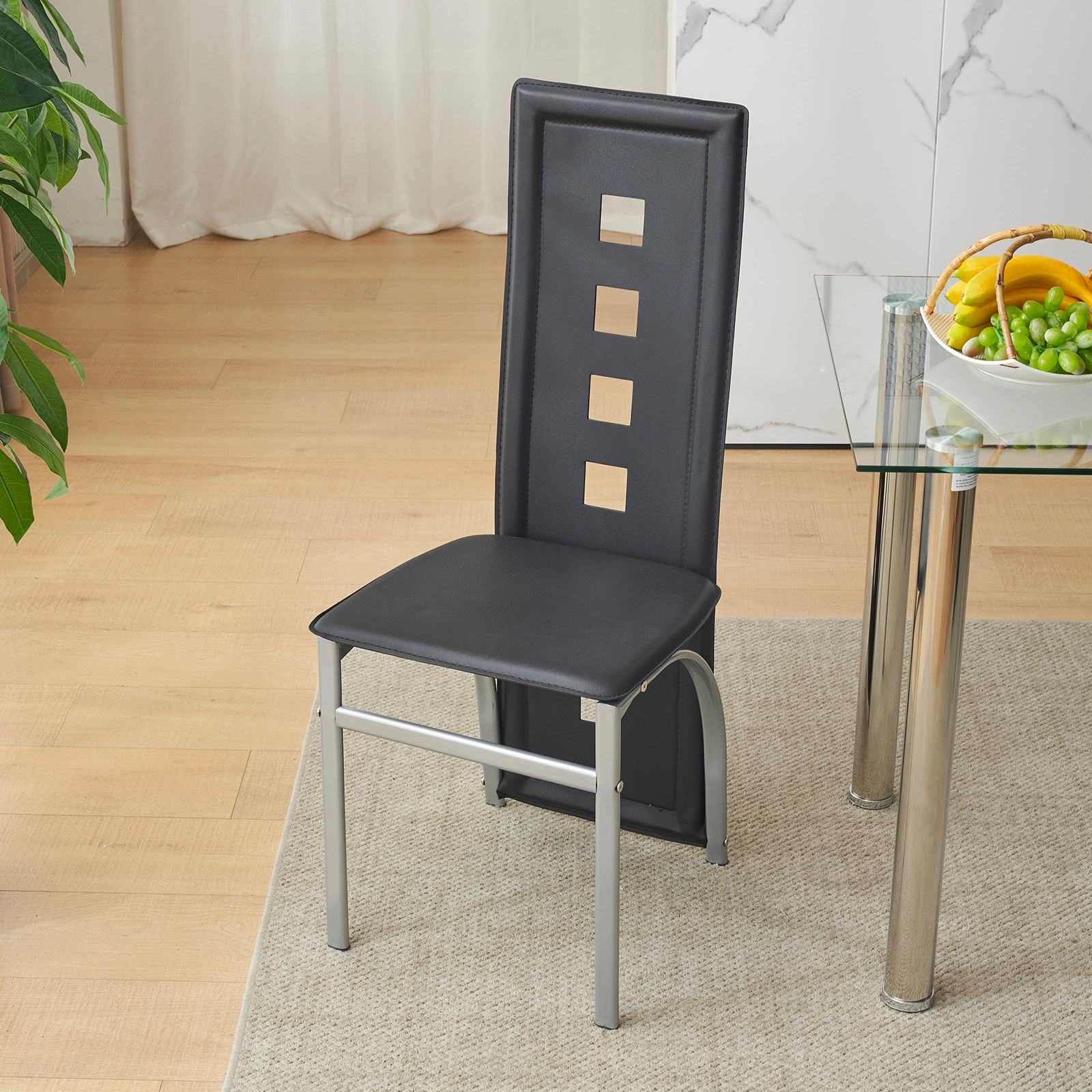 4pcs long backrest square hollow decoration PU leather dining chair round tube black cushion electroplating chair leg N201(Replace encoding13029118) view 53