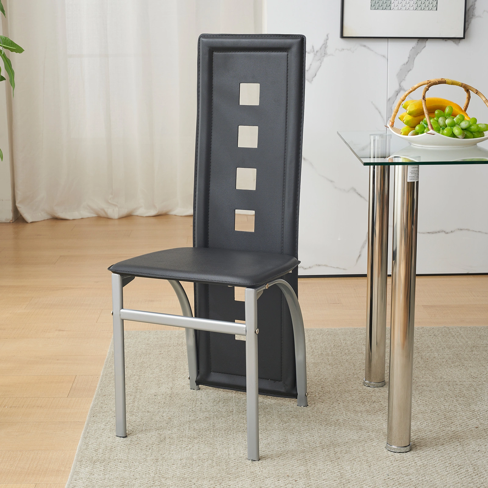 4pcs long backrest square hollow decoration PU leather dining chair round tube black cushion electroplating chair leg N201(Replace encoding13029118) view 54