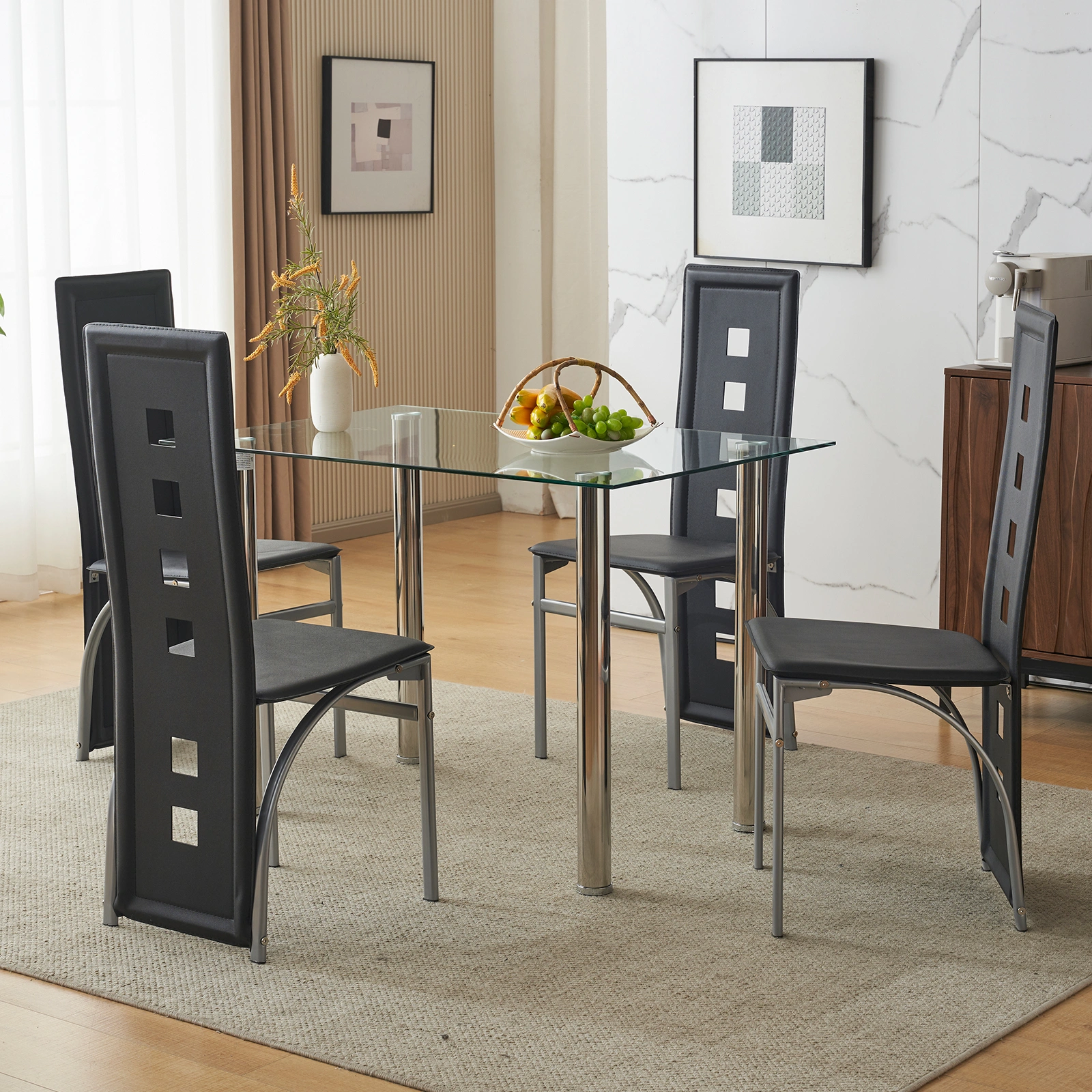 4pcs long backrest square hollow decoration PU leather dining chair round tube black cushion electroplating chair leg N201(Replace encoding13029118) view 55