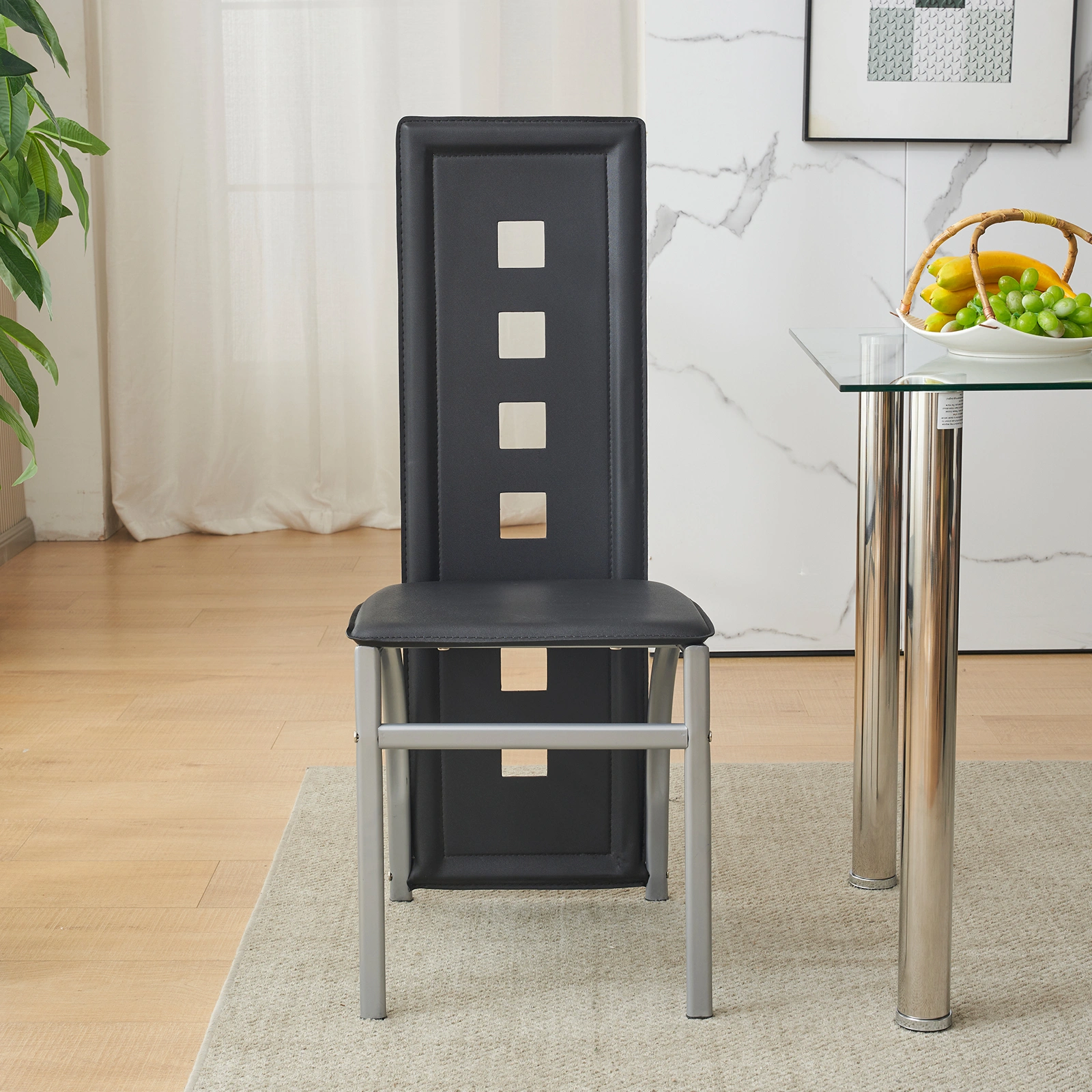 4pcs long backrest square hollow decoration PU leather dining chair round tube black cushion electroplating chair leg N201(Replace encoding13029118) view 56