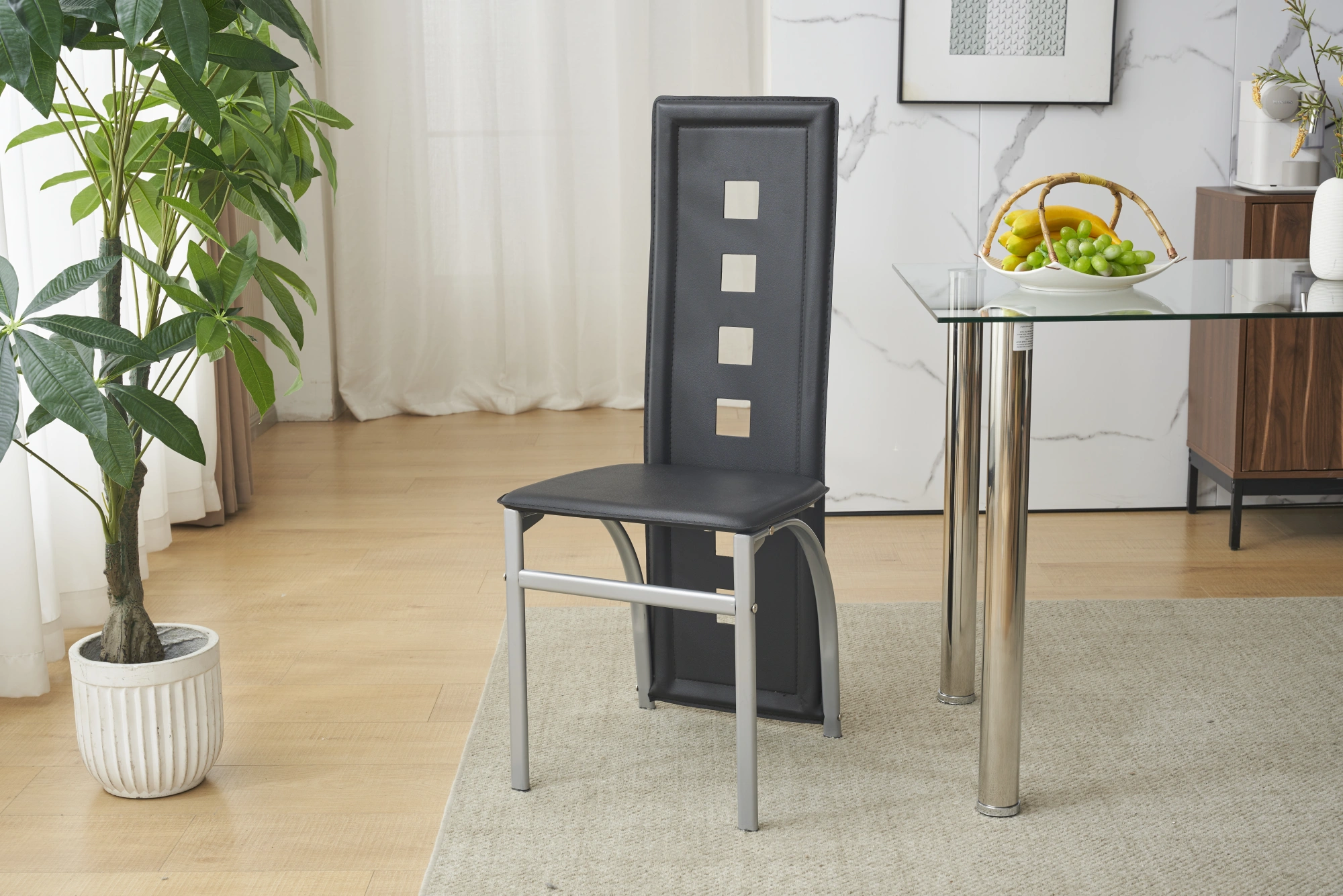 4pcs long backrest square hollow decoration PU leather dining chair round tube black cushion electroplating chair leg N201(Replace encoding13029118) view 57