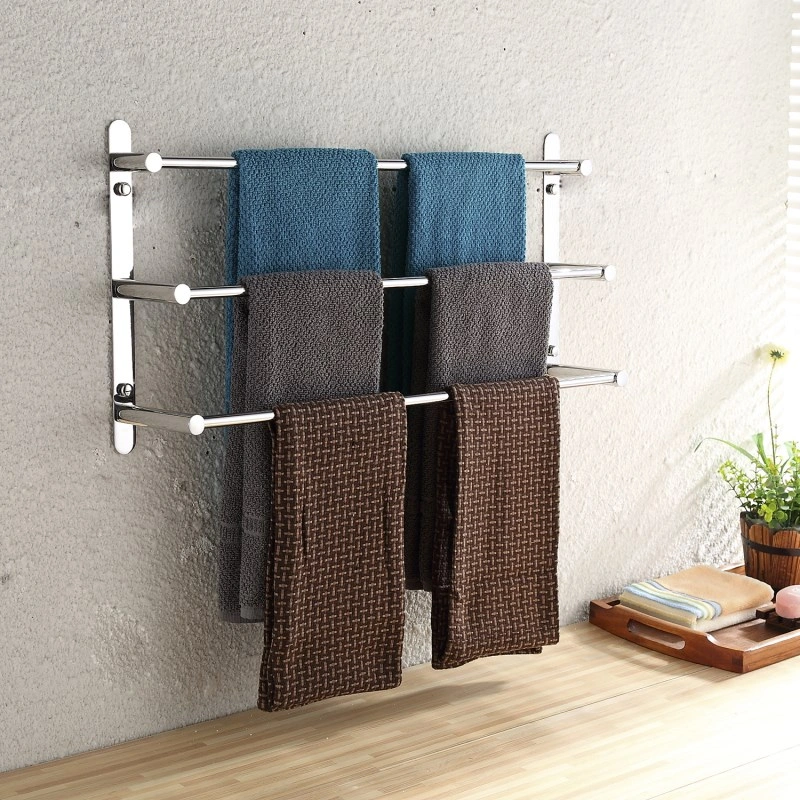 THREE Stagger Layers Towel Rack SUS304 Stainless Steel Hand Polishing Mirror Polished Finished Bathroom Accessories Set Three Towel Bars 27.56 inch bars KJWY004-70CM