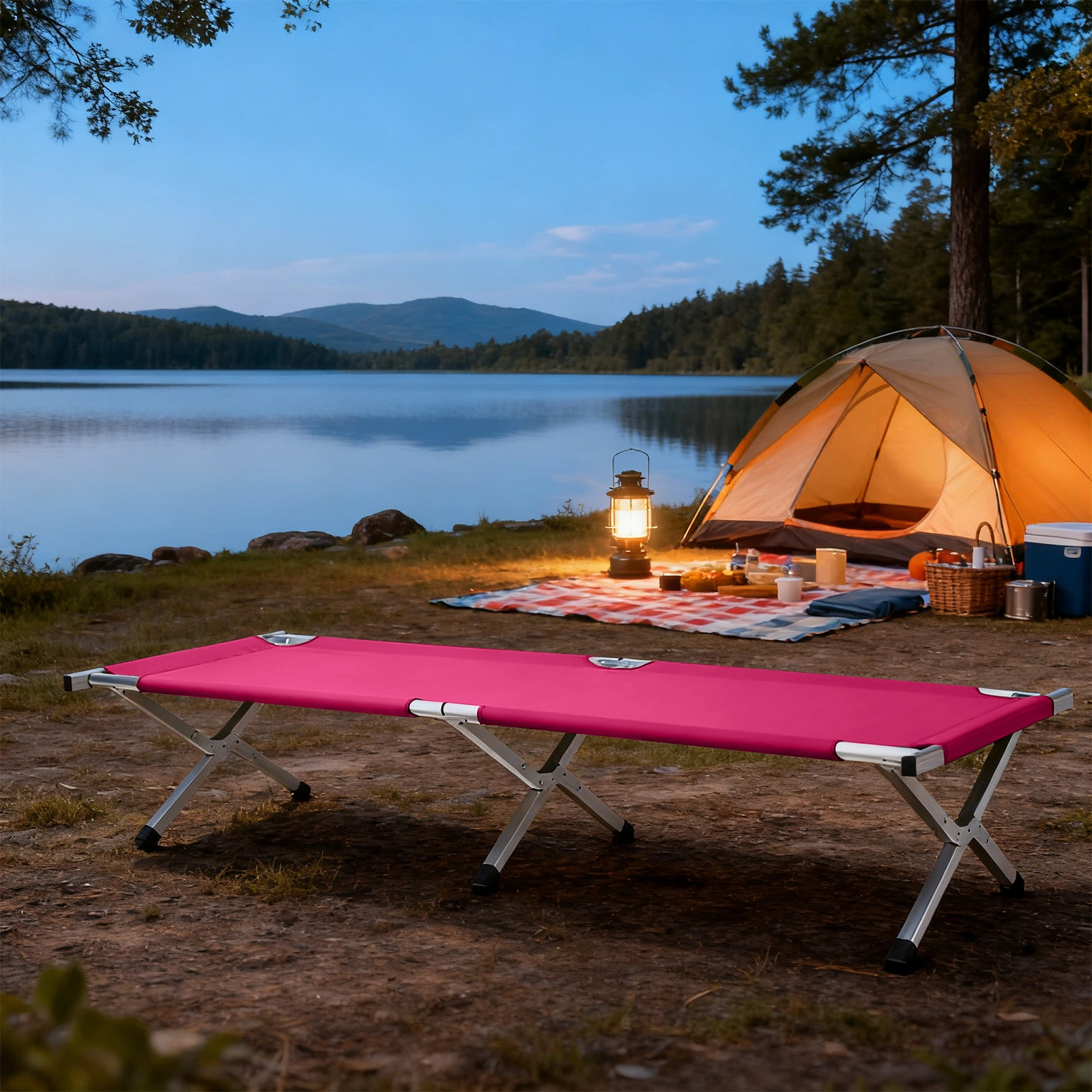 Portable Folding Camping Cot with Carrying Bag Army Pink view 11