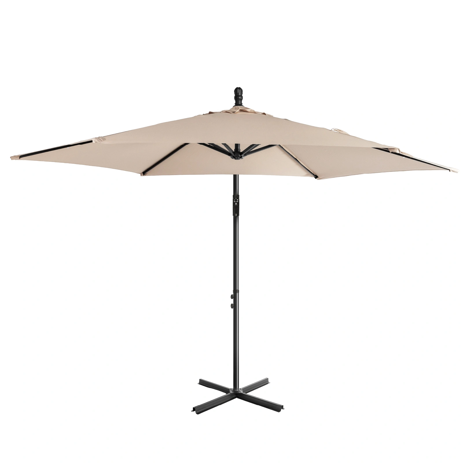 10FT Round Offset Patio Umbrella, Banana Hanging Cantilever Umbrella with 60° Adjustable Angle, Crank System, Cross Base & Pole Sleeve, UPF 50+ Waterproof Polyester Canopy, 6 Iron Ribs for Garden Deck Backyard, Khaki view 2