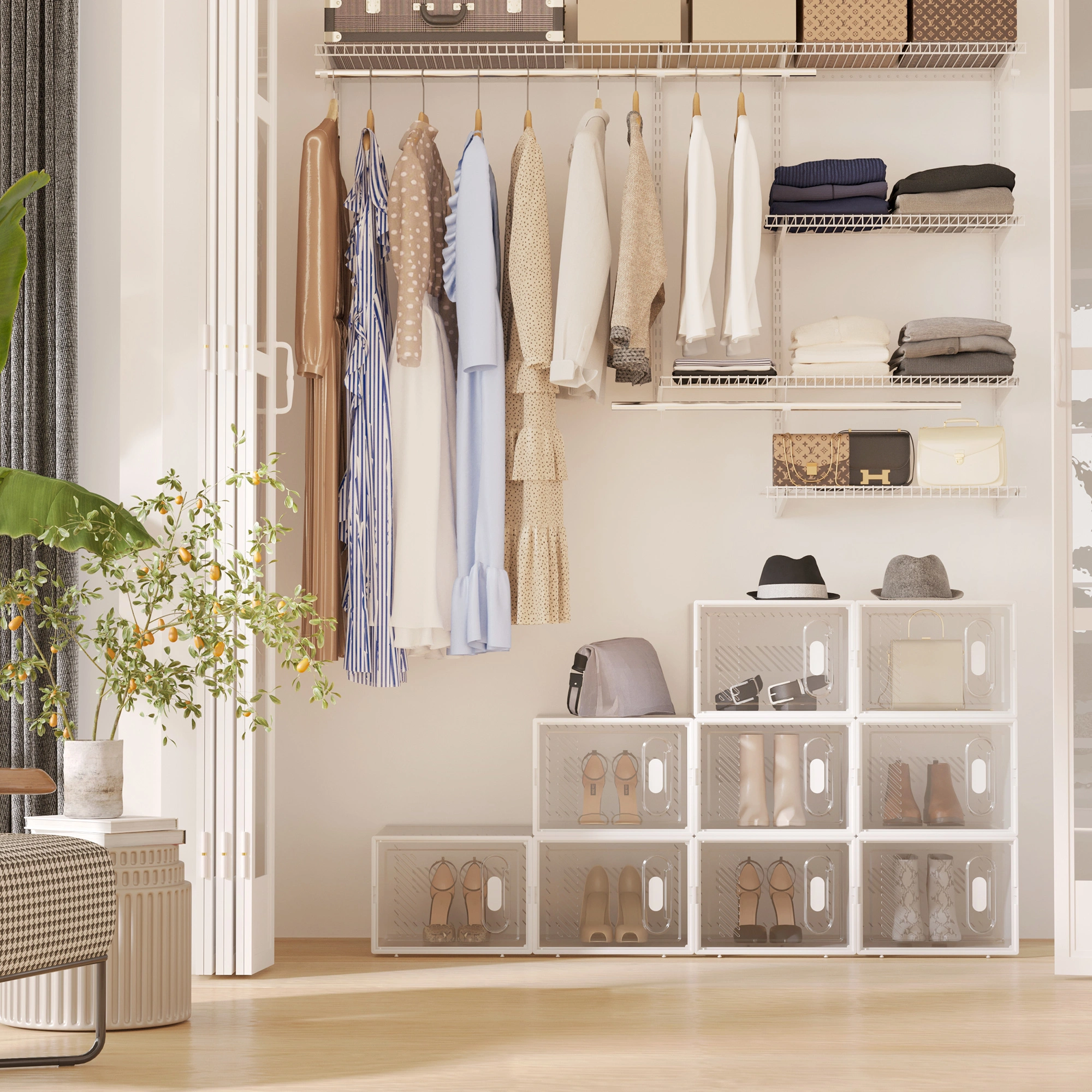 Shoe Storage Cabinet 12 Pairs, 3-Tier Entryway Shoe Organizer with Doors, Hallway Shoe Rack Cabinet view 3