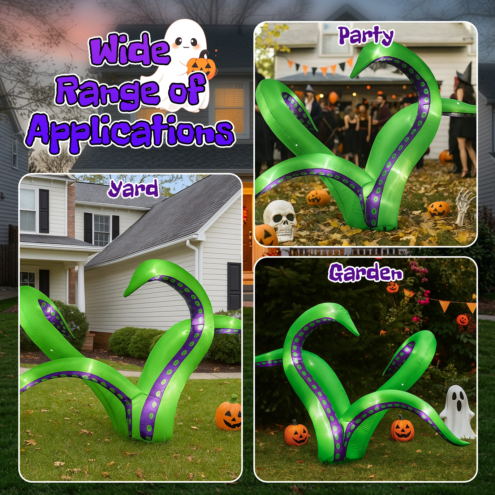 2 Pack Halloween Inflatable Octopus Tentacles Outdoor Decorations, Blow Up Hanging Decoration with Built-in LED Lights, Striking Window Decor for Halloween Party Outdoor Yard Garden Lawn Décor view 12
