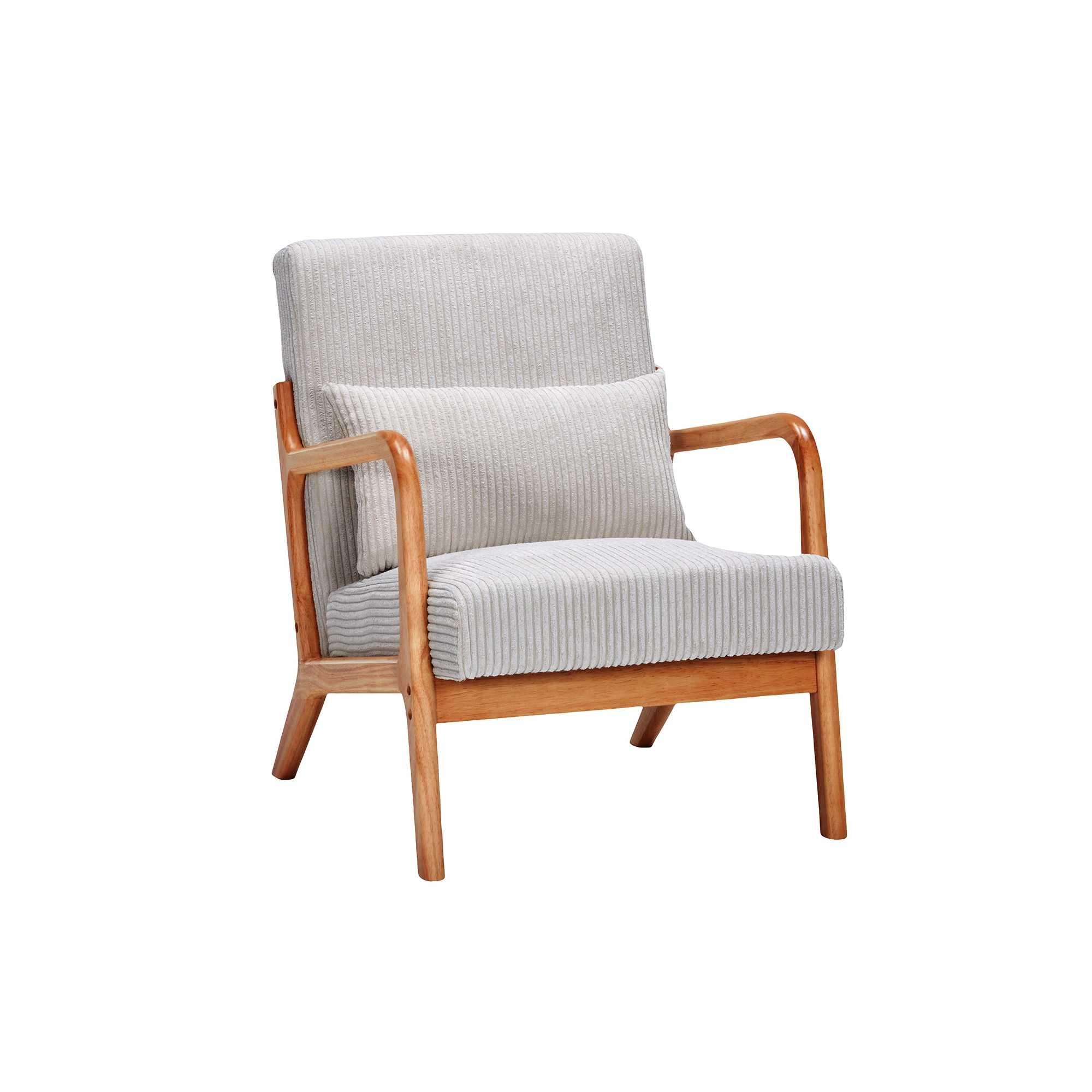 Mid-Century Modern Accent Chair with Pillow, Upholstered Arm Chair, Solid Wood Frame Living Room Bedroom Balcony Chair - Beige view 12