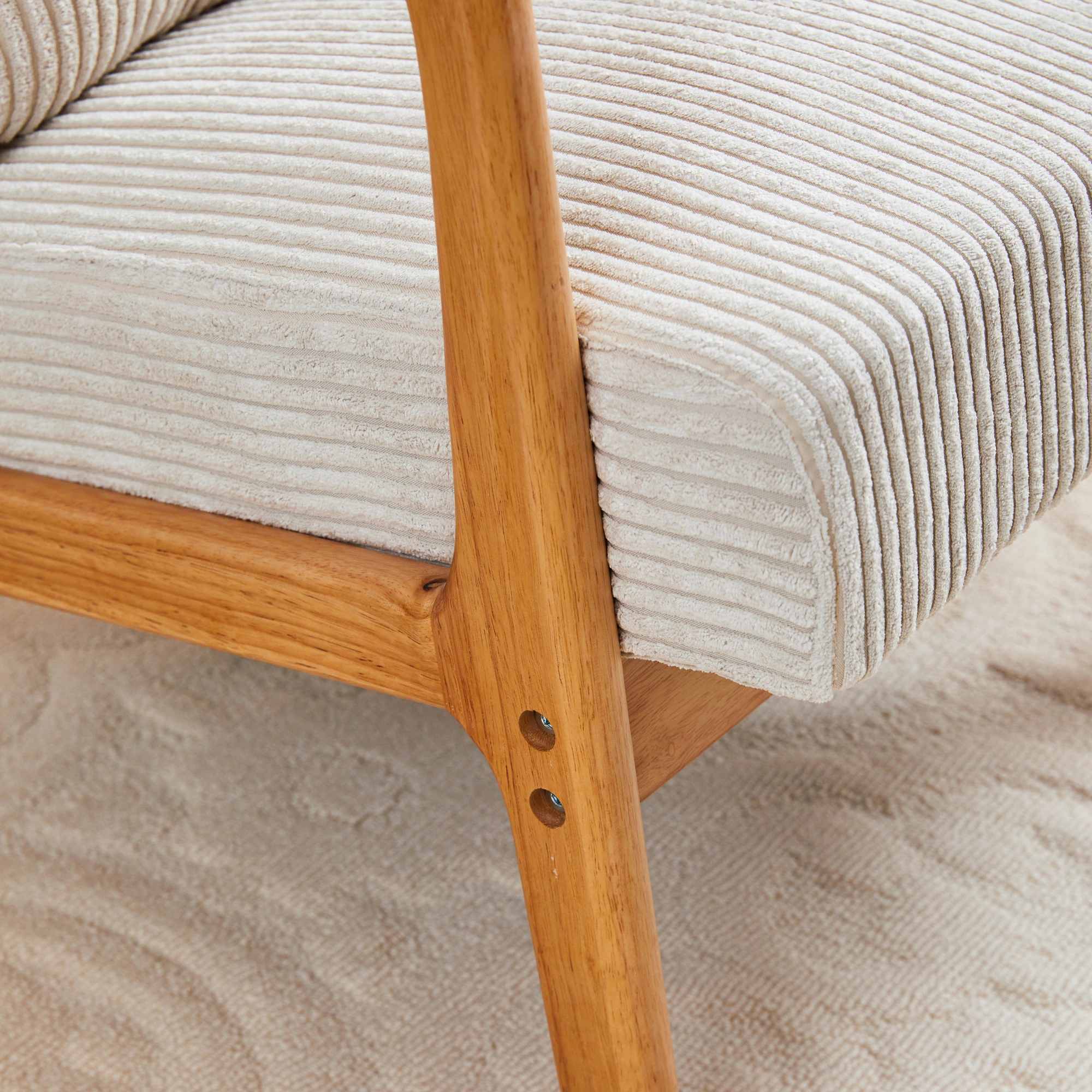 Mid-Century Modern Accent Chair with Pillow, Upholstered Arm Chair, Solid Wood Frame Living Room Bedroom Balcony Chair - Beige view 13