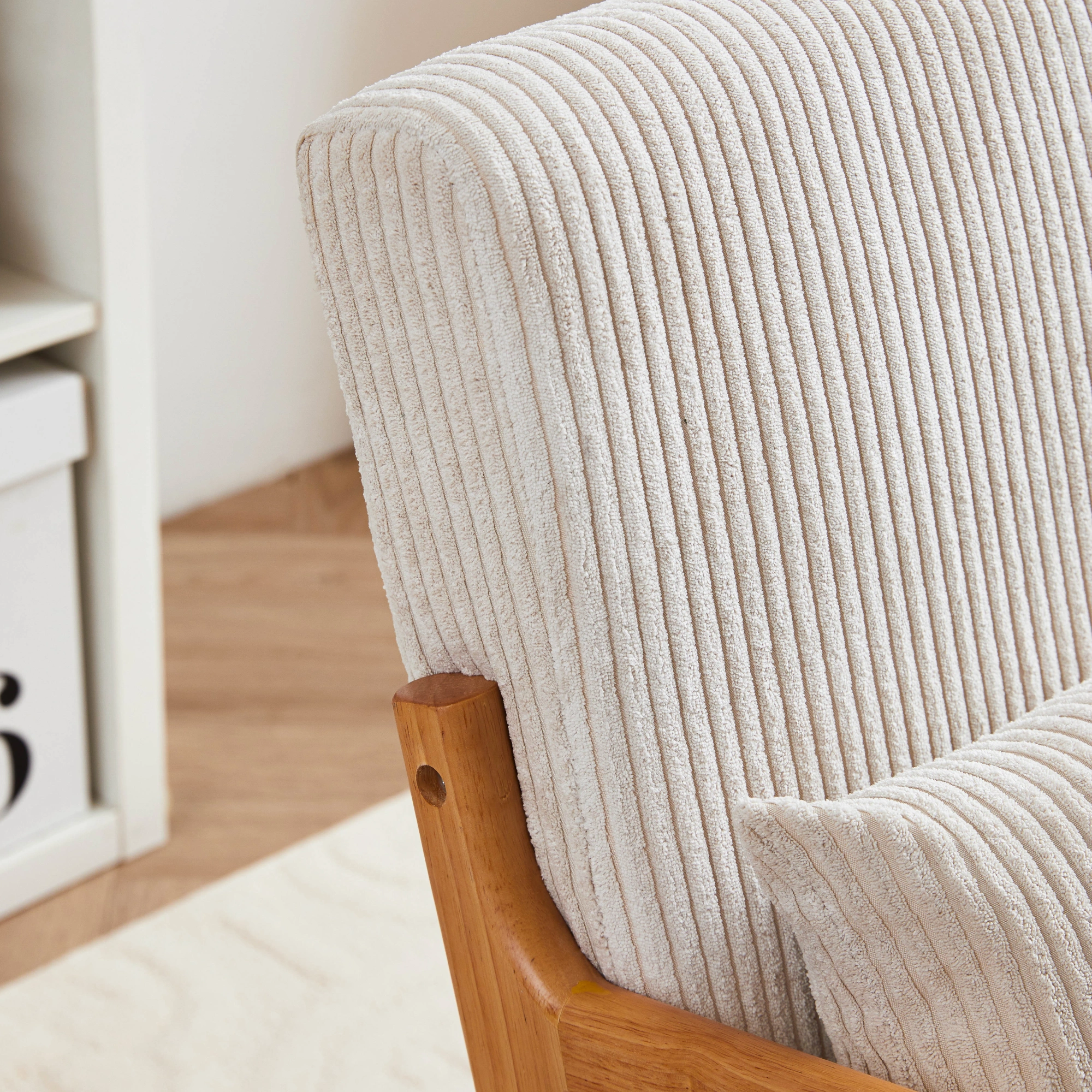 Mid-Century Modern Accent Chair with Pillow, Upholstered Arm Chair, Solid Wood Frame Living Room Bedroom Balcony Chair - Beige view 19