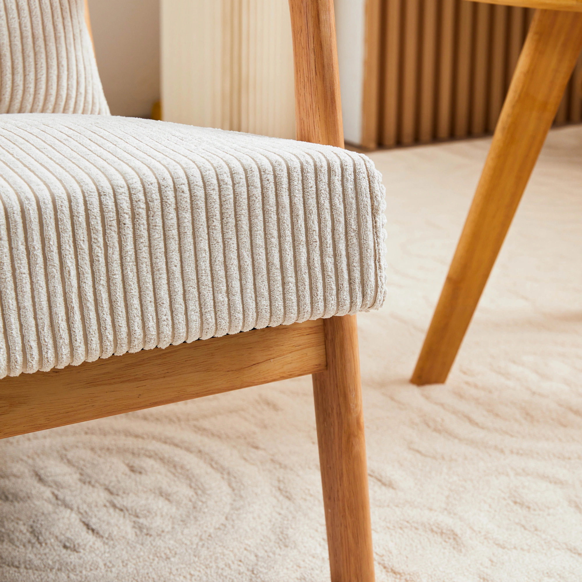 Mid-Century Modern Accent Chair with Pillow, Upholstered Arm Chair, Solid Wood Frame Living Room Bedroom Balcony Chair - Beige view 22