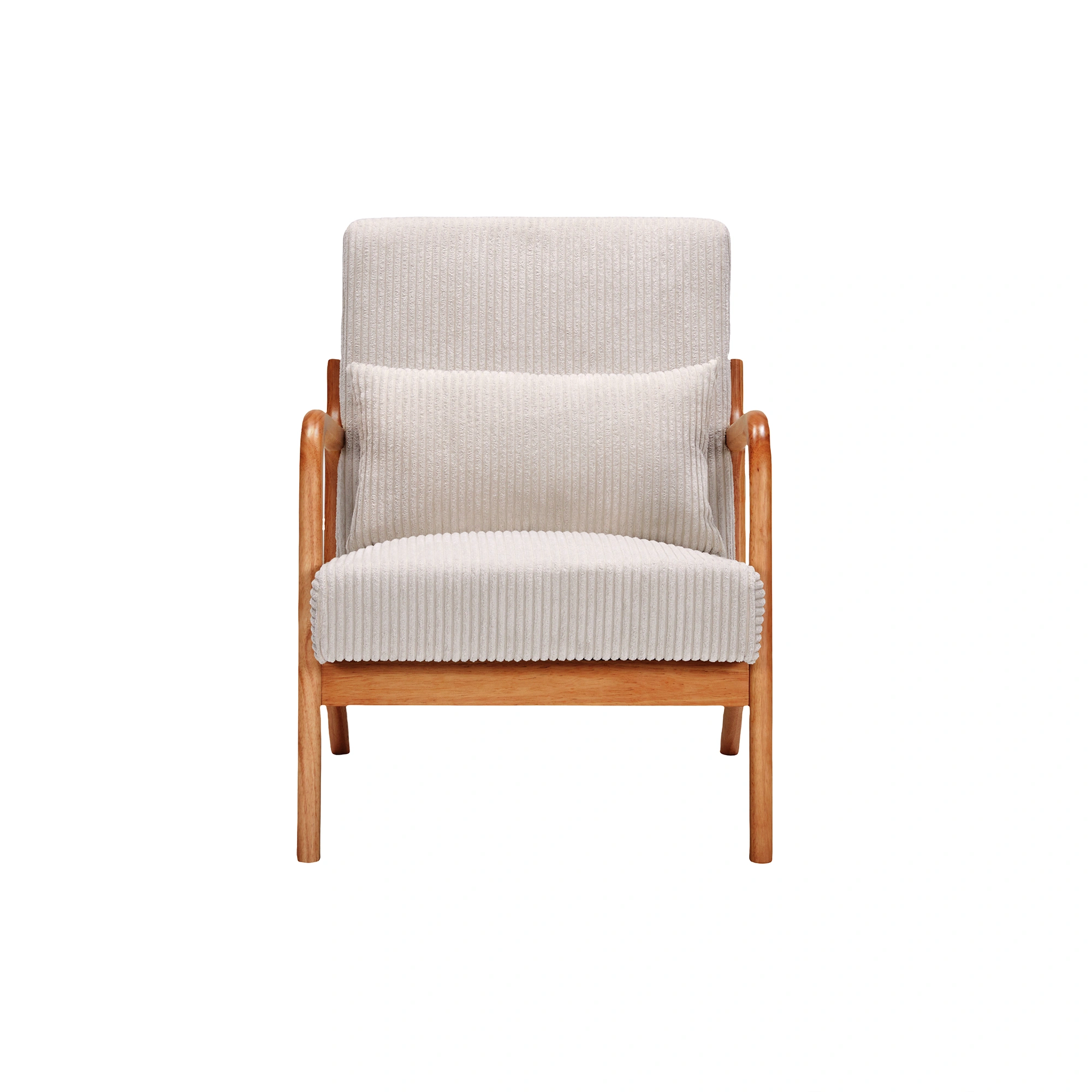 Mid-Century Modern Accent Chair with Pillow, Upholstered Arm Chair, Solid Wood Frame Living Room Bedroom Balcony Chair - Beige view 8