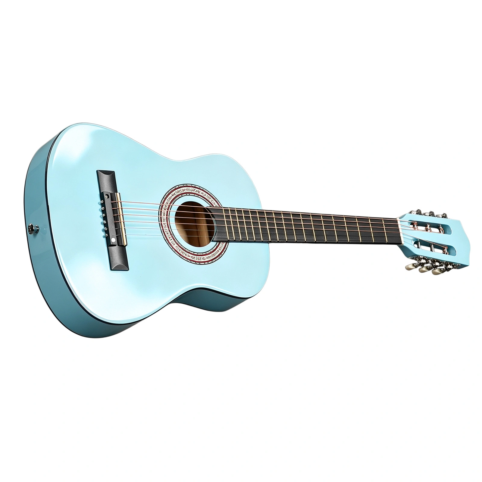 Sky-blue color 30-inch Round Acoustic Guitar with Picks, Strings, Capo, Case, Tuner, and Strap view 5