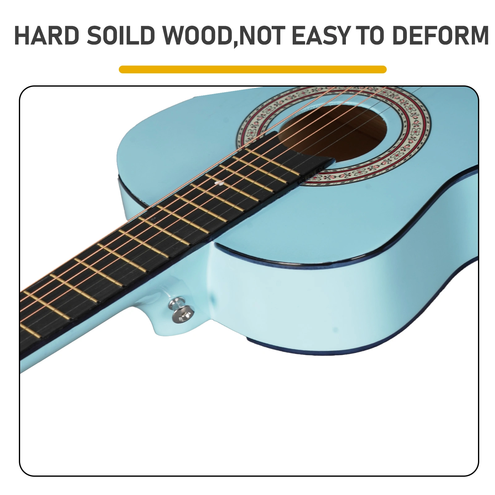 Sky-blue color 30-inch Round Acoustic Guitar with Picks, Strings, Capo, Case, Tuner, and Strap view 7