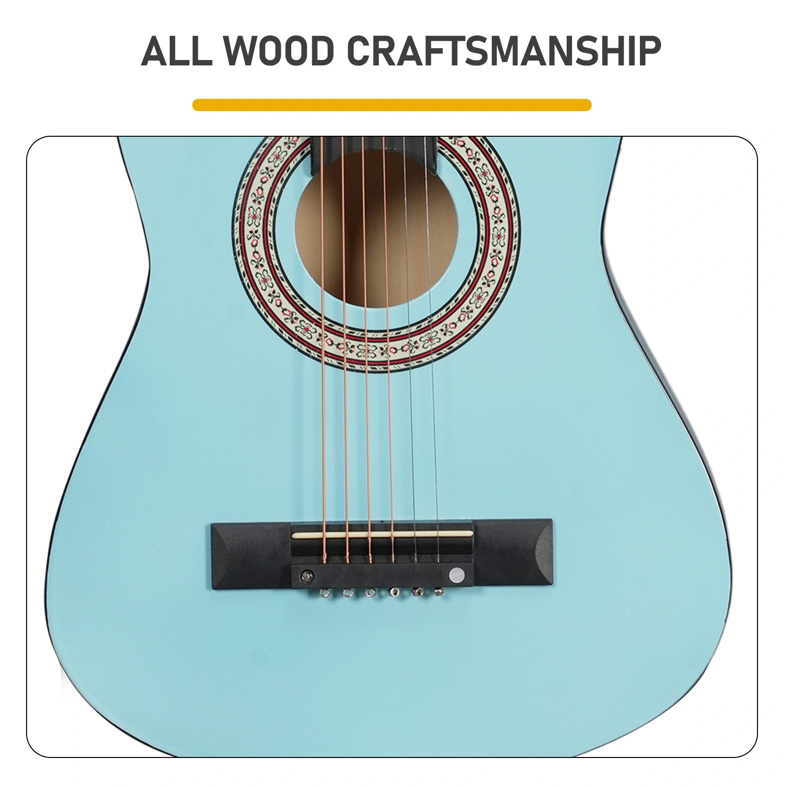 Sky-blue color 30-inch Round Acoustic Guitar with Picks, Strings, Capo, Case, Tuner, and Strap view 8