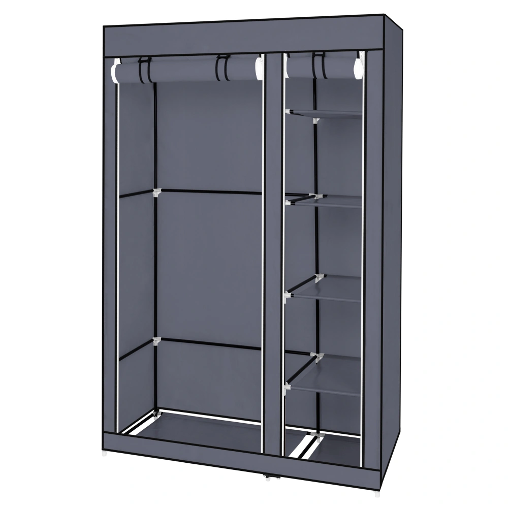 67" Portable Wardrobe Closet w/Non-Woven Fabric & Hanging Rod Easy Assemble Gray