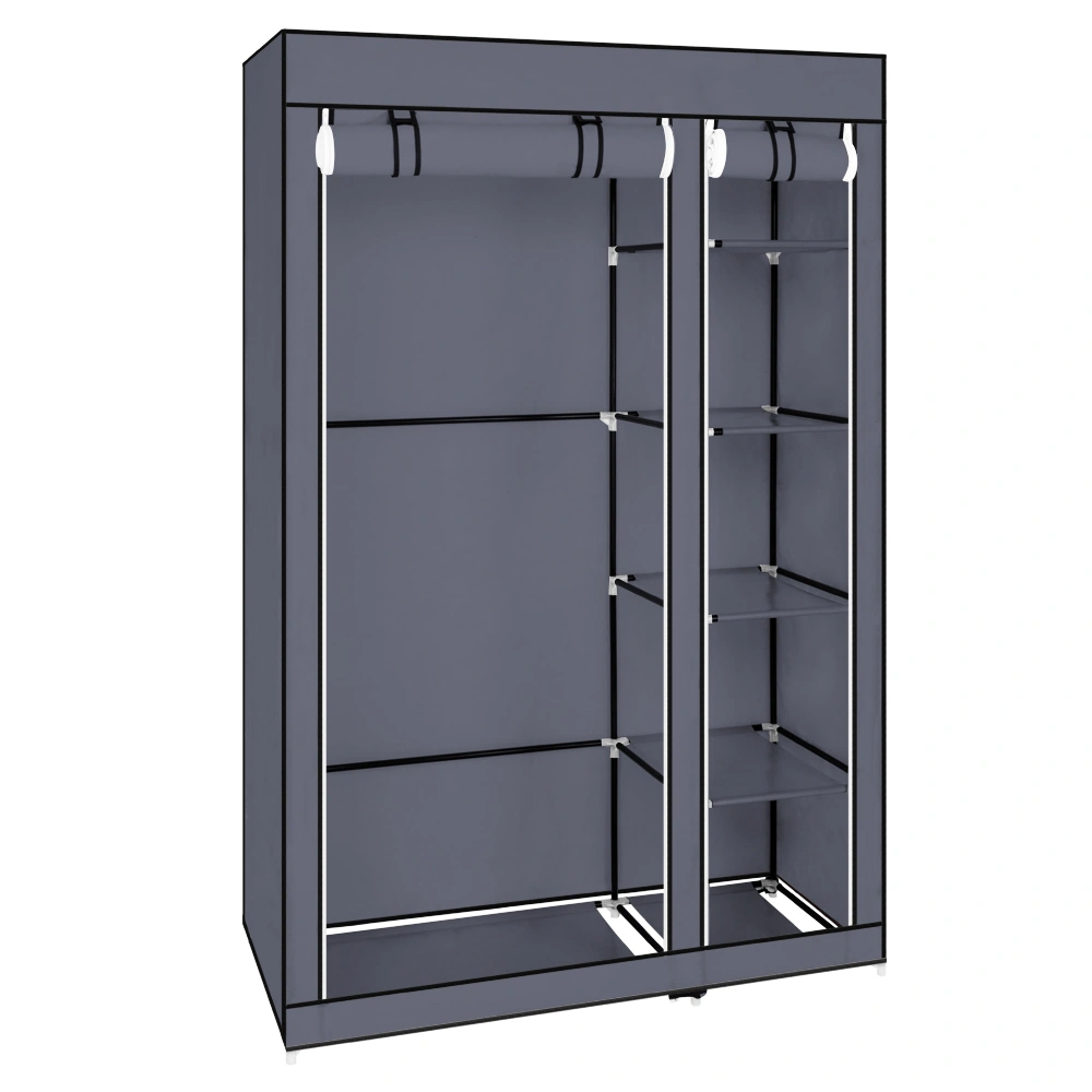 67" Portable Wardrobe Closet w/Non-Woven Fabric & Hanging Rod Easy Assemble Gray view 10