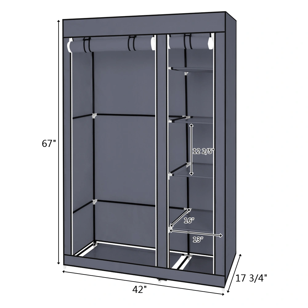 67" Portable Wardrobe Closet w/Non-Woven Fabric & Hanging Rod Easy Assemble Gray view 14