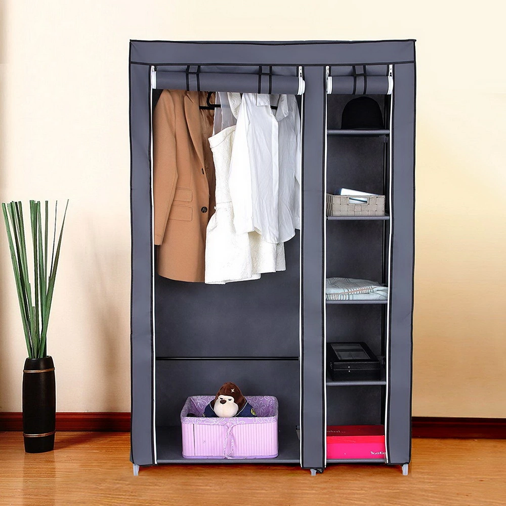 67" Portable Wardrobe Closet w/Non-Woven Fabric & Hanging Rod Easy Assemble Gray view 2