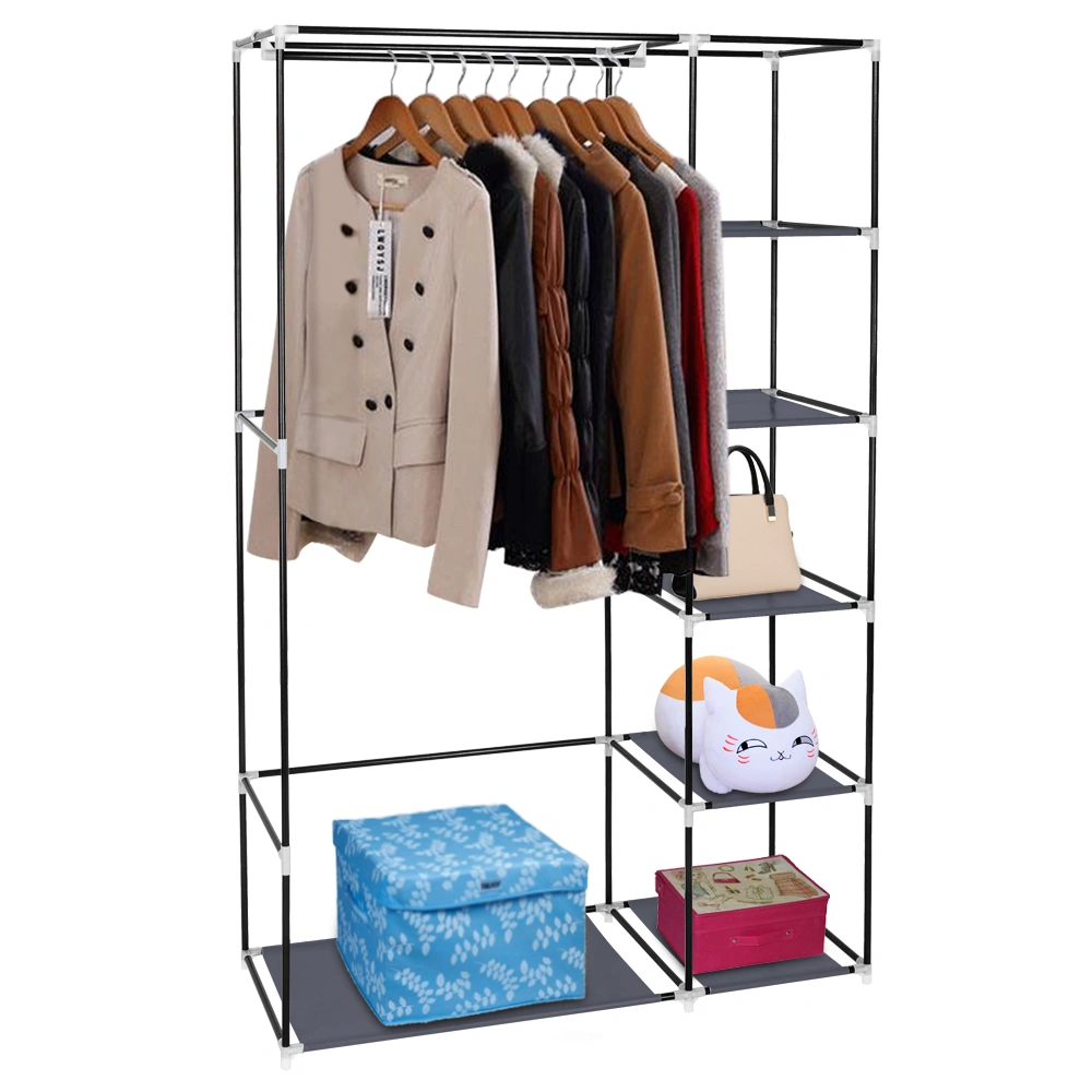 67" Portable Wardrobe Closet w/Non-Woven Fabric & Hanging Rod Easy Assemble Gray view 20