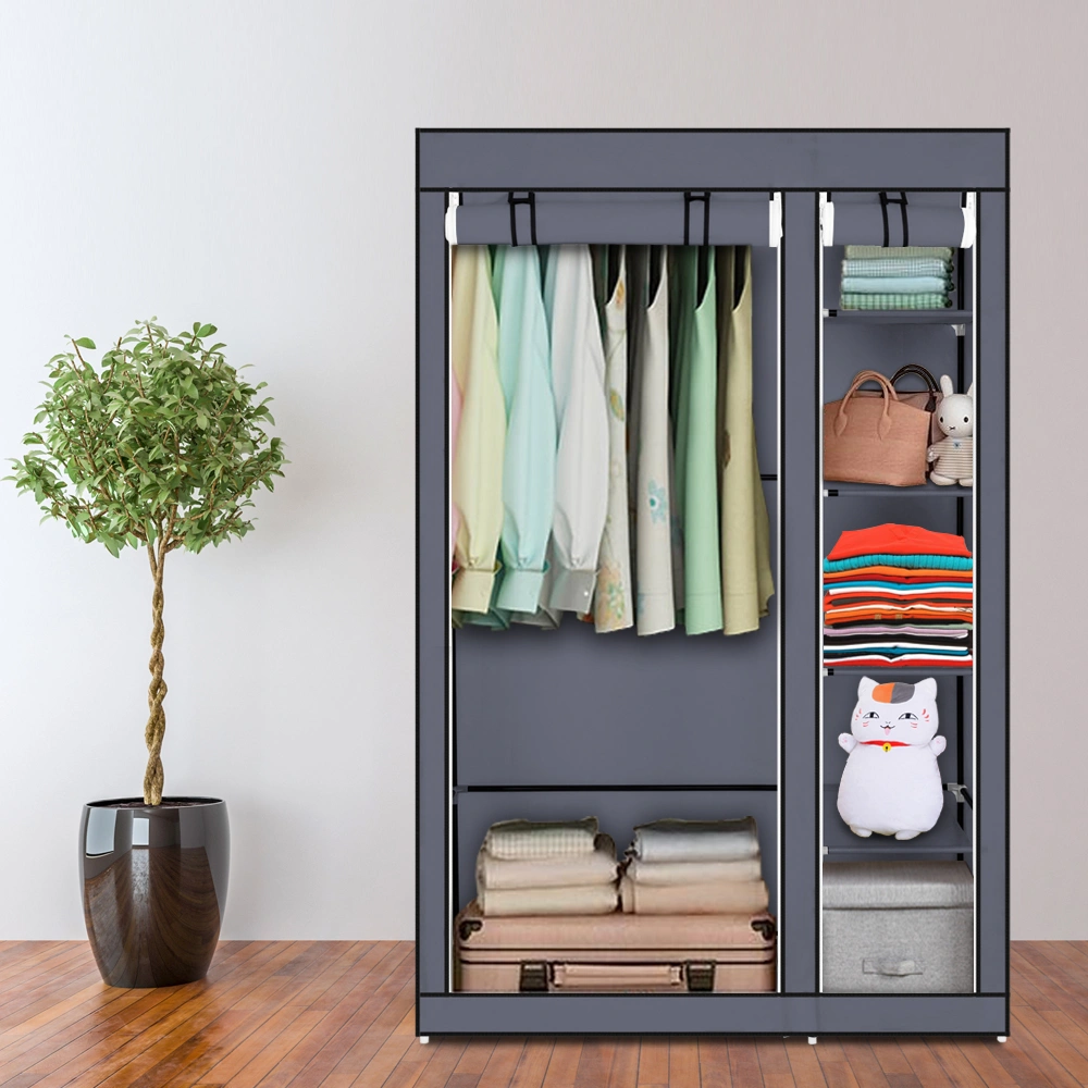67" Portable Wardrobe Closet w/Non-Woven Fabric & Hanging Rod Easy Assemble Gray view 22