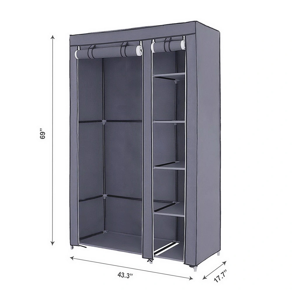 67" Portable Wardrobe Closet w/Non-Woven Fabric & Hanging Rod Easy Assemble Gray view 4