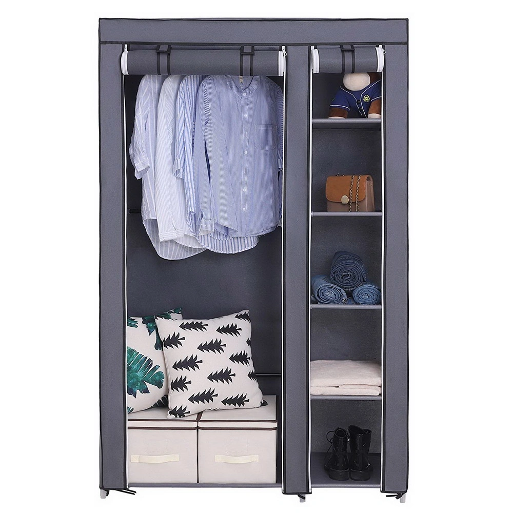 67" Portable Wardrobe Closet w/Non-Woven Fabric & Hanging Rod Easy Assemble Gray view 6