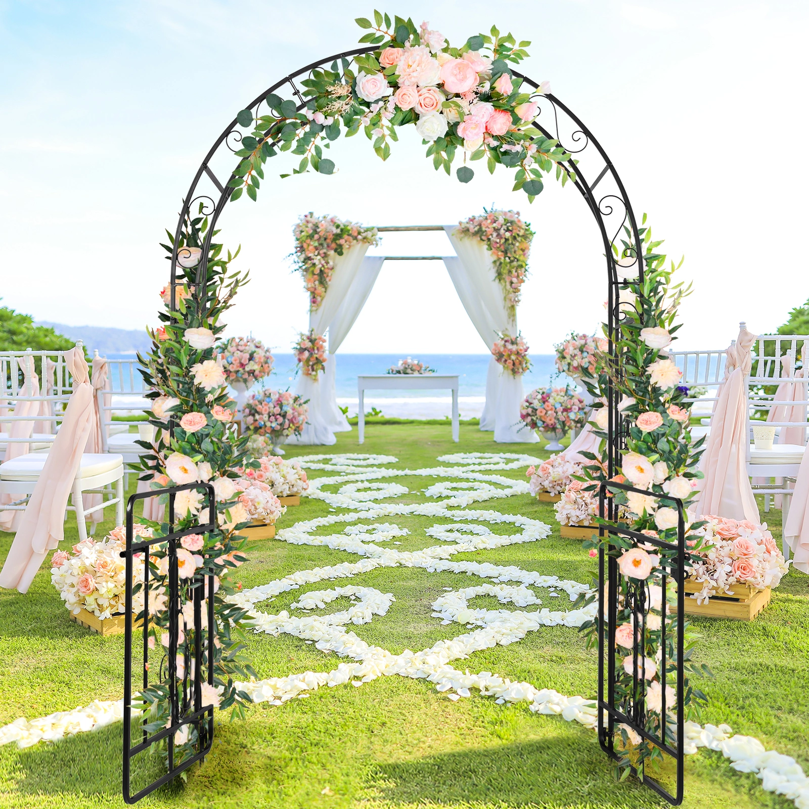 134.5*58.5*213cm Arc Roof Double Layer With Door Wrought Iron Iron Arch Courtyard Black view 12