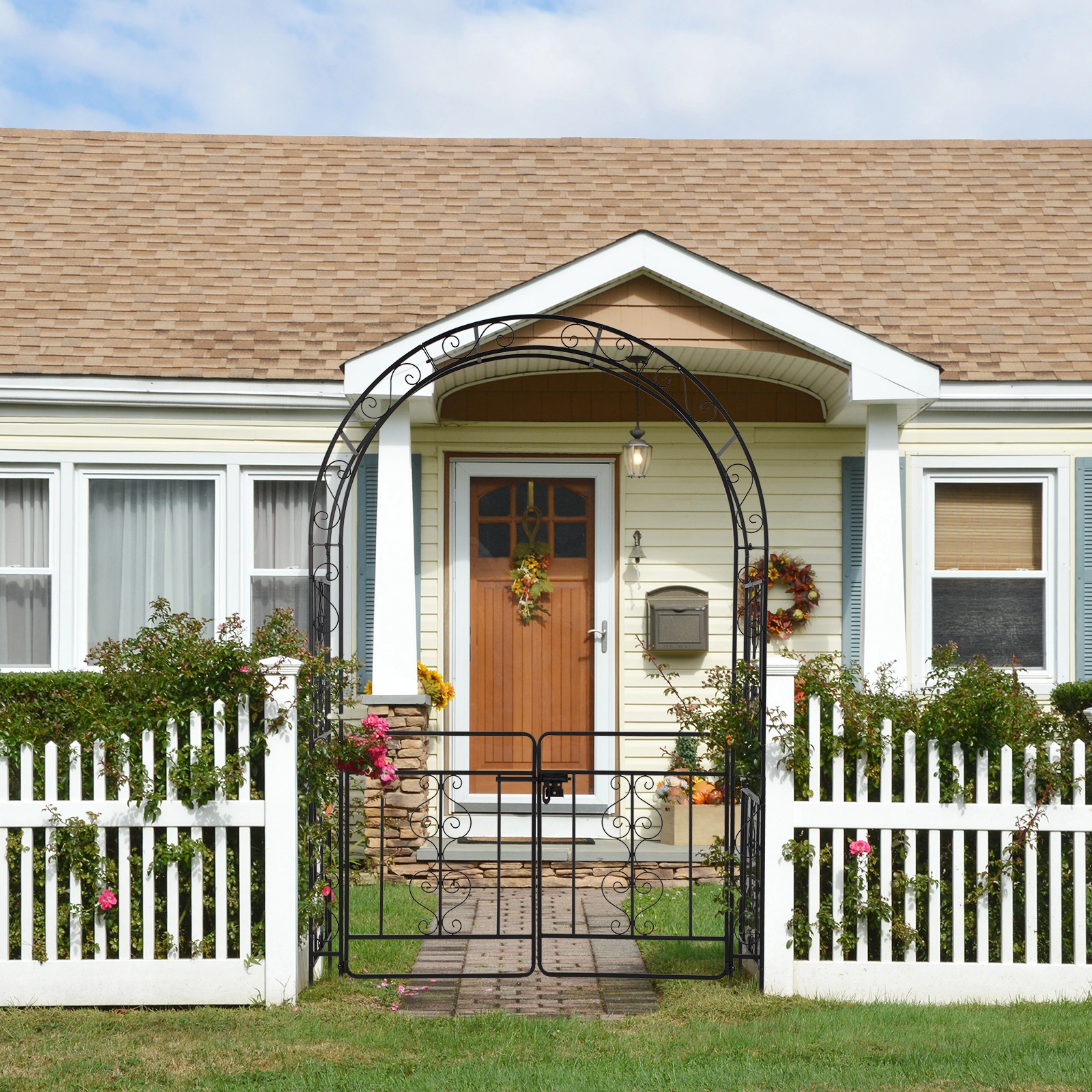 134.5*58.5*213cm Arc Roof Double Layer With Door Wrought Iron Iron Arch Courtyard Black view 14