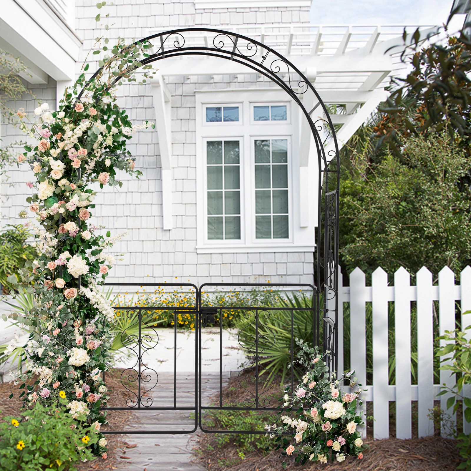 134.5*58.5*213cm Arc Roof Double Layer With Door Wrought Iron Iron Arch Courtyard Black view 16